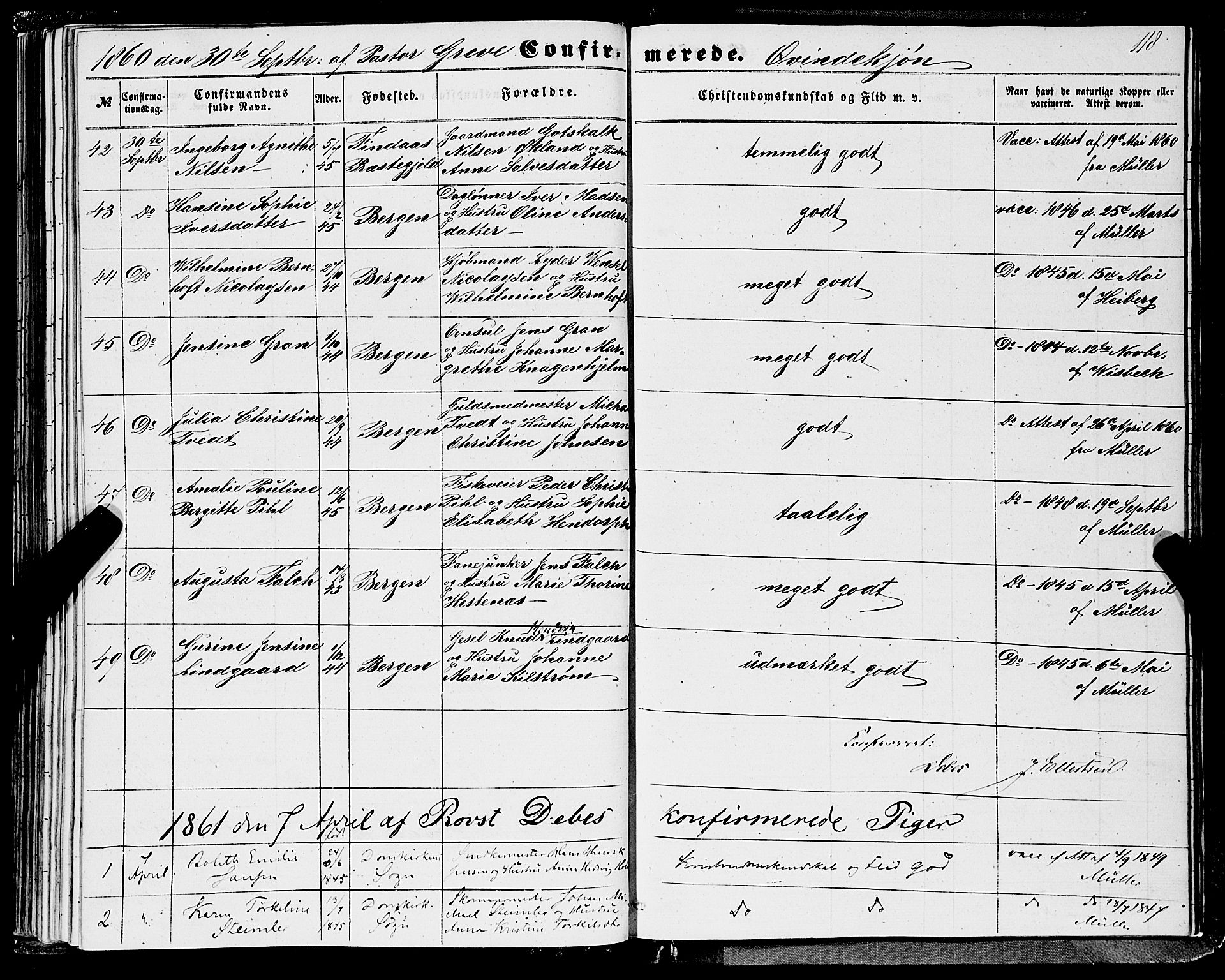 Domkirken sokneprestembete, SAB/A-74801/H/Haa/L0028: Parish register (official) no. C 3, 1852-1864, p. 118