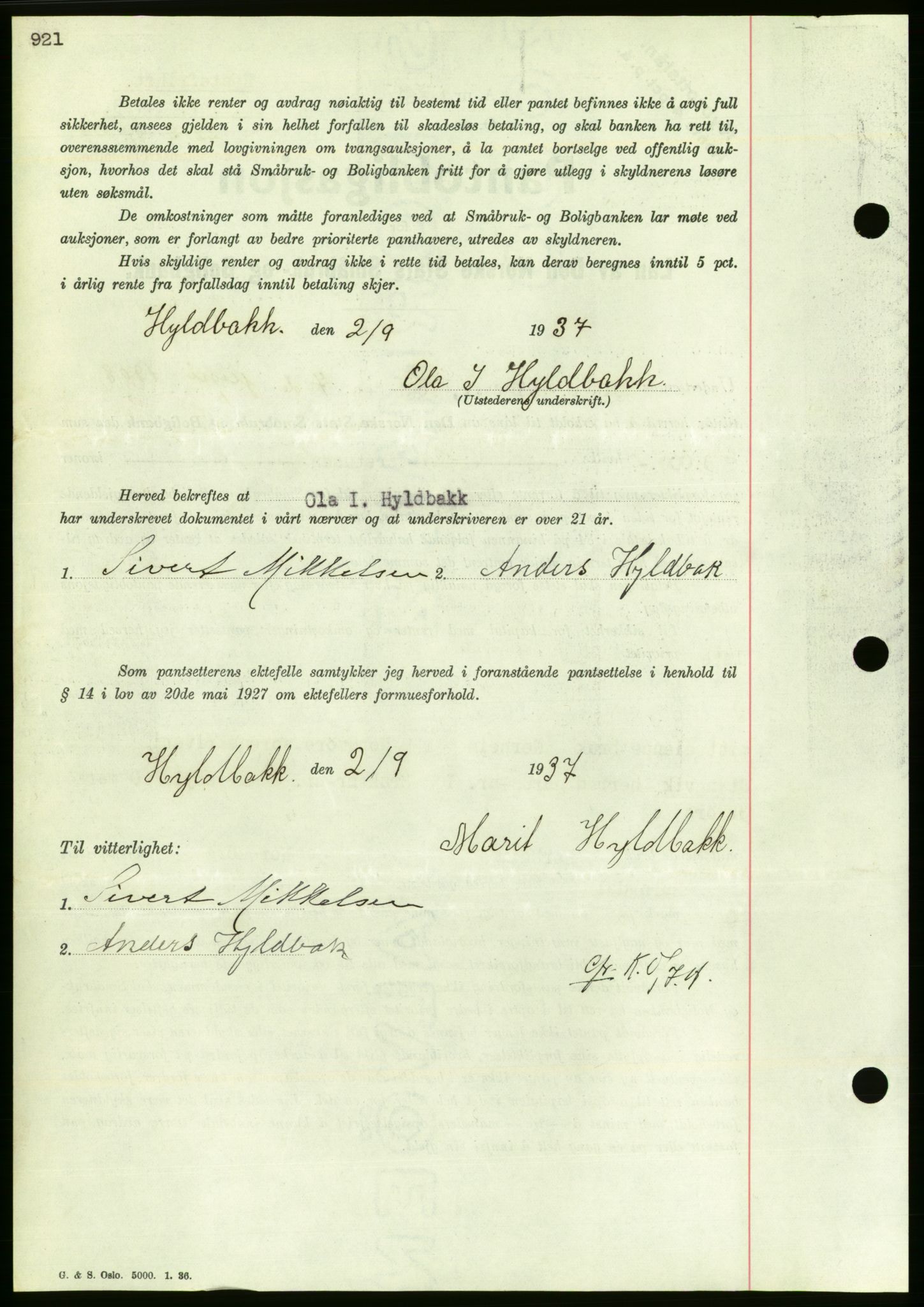 Nordmøre sorenskriveri, AV/SAT-A-4132/1/2/2Ca/L0091: Mortgage book no. B81, 1937-1937, Diary no: : 2212/1937