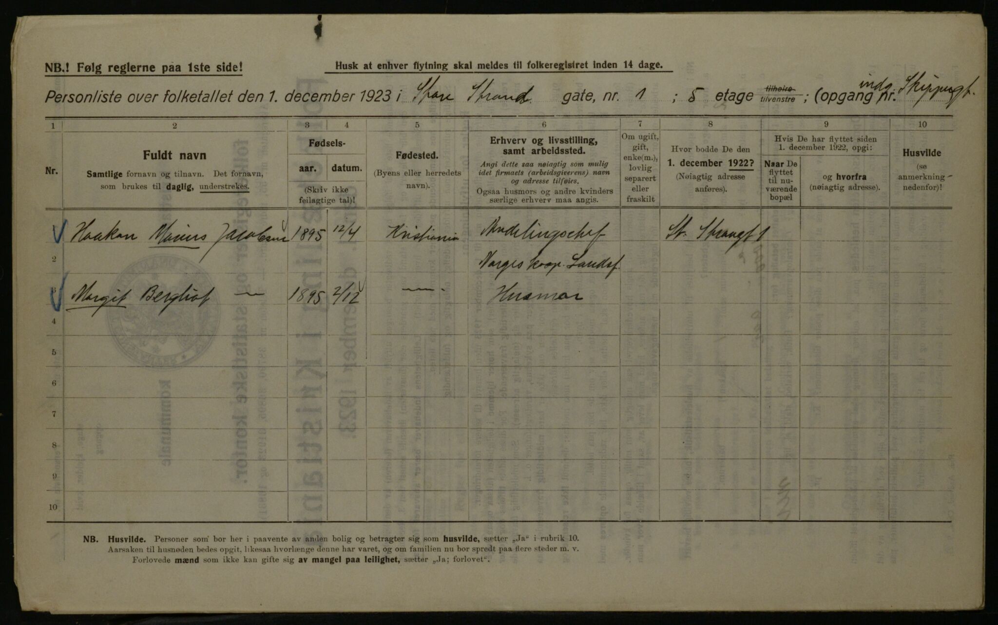 OBA, Municipal Census 1923 for Kristiania, 1923, p. 29936