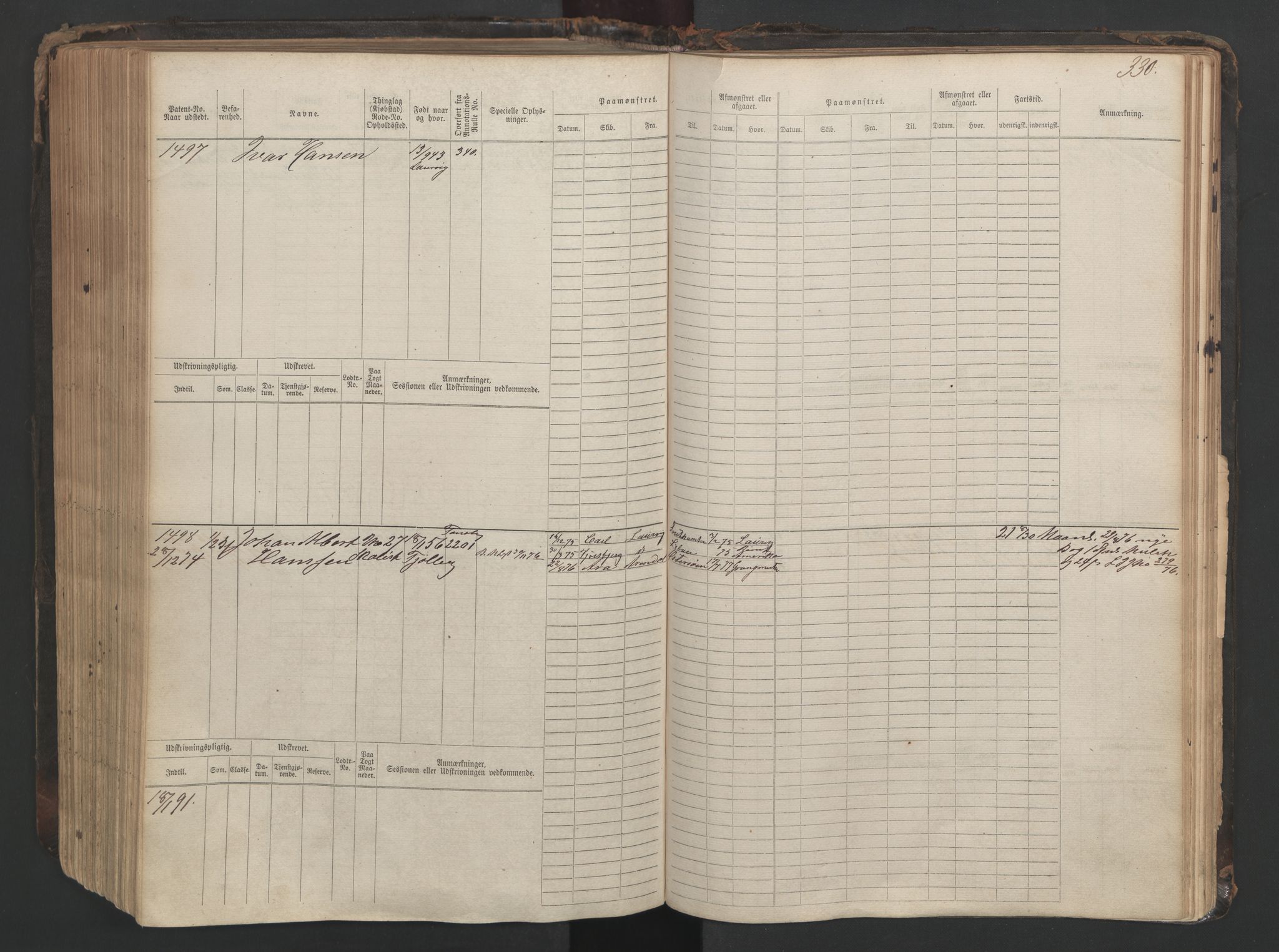 Larvik innrulleringskontor, SAKO/A-787/F/Fc/L0003: Hovedrulle, 1868, p. 330