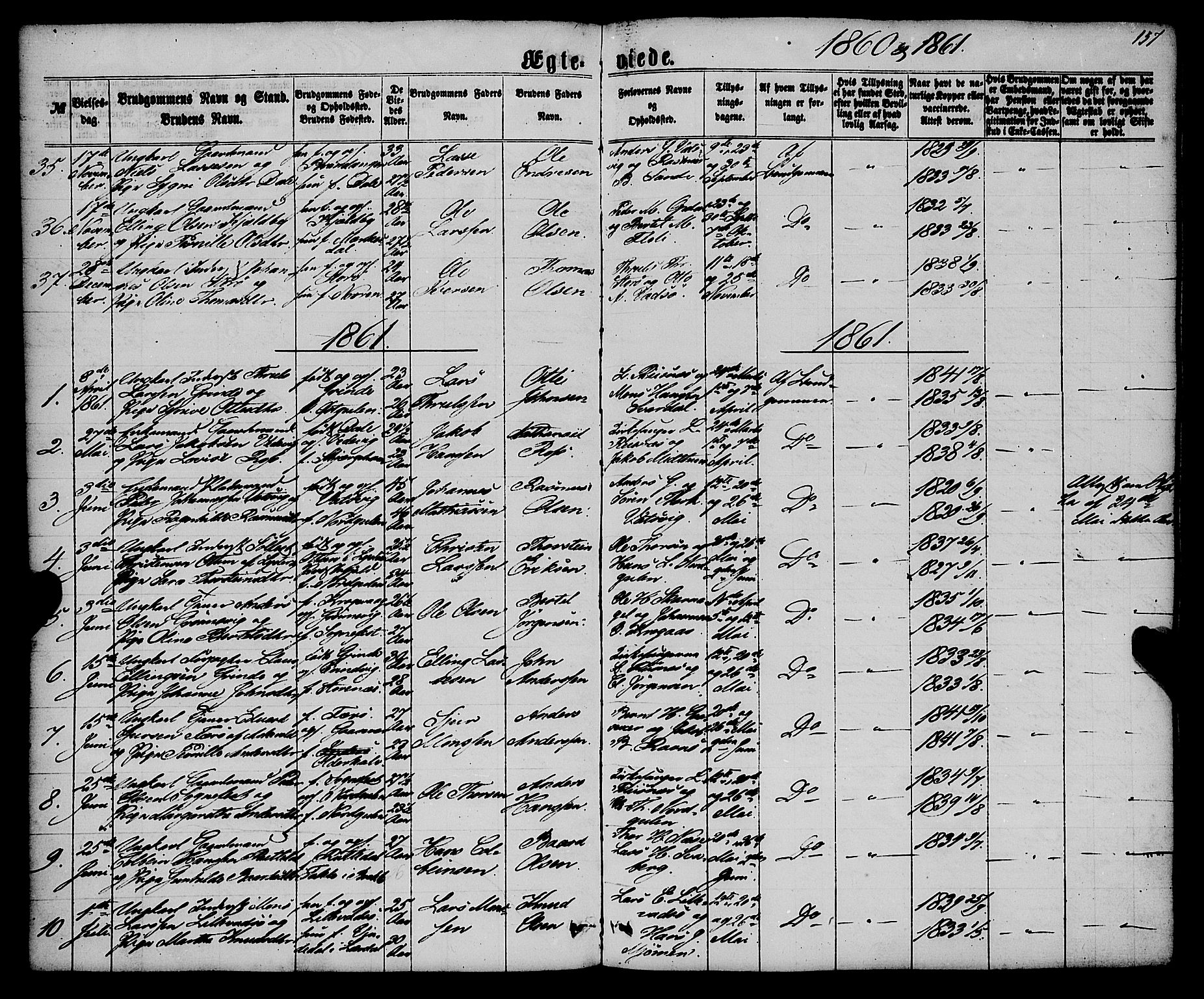 Gulen sokneprestembete, AV/SAB-A-80201/H/Haa/Haaa/L0022: Parish register (official) no. A 22, 1859-1869, p. 157