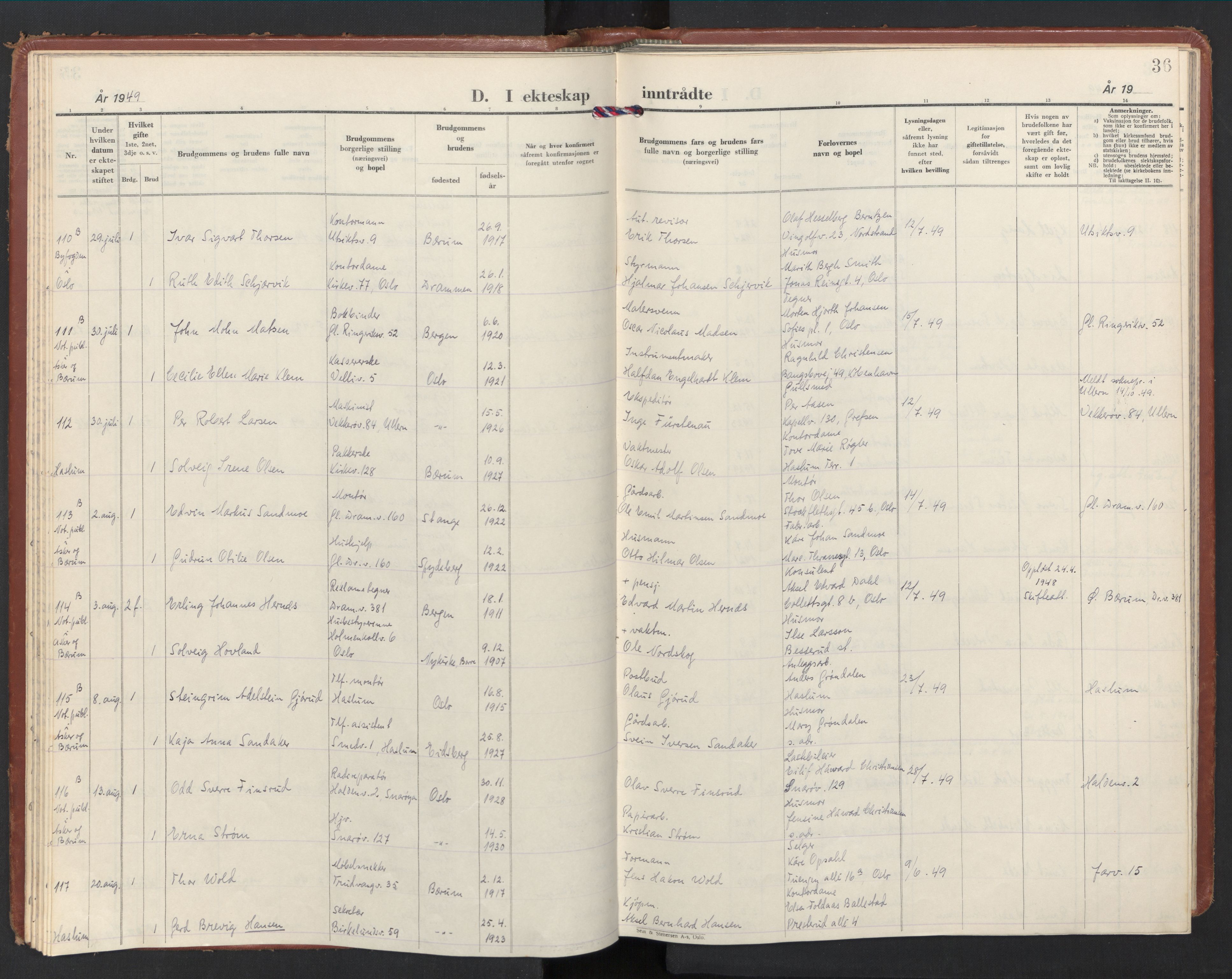 Østre Bærum prestekontor Kirkebøker, AV/SAO-A-10887/F/Fa/L0011: Parish register (official) no. 11, 1948-1956, p. 36