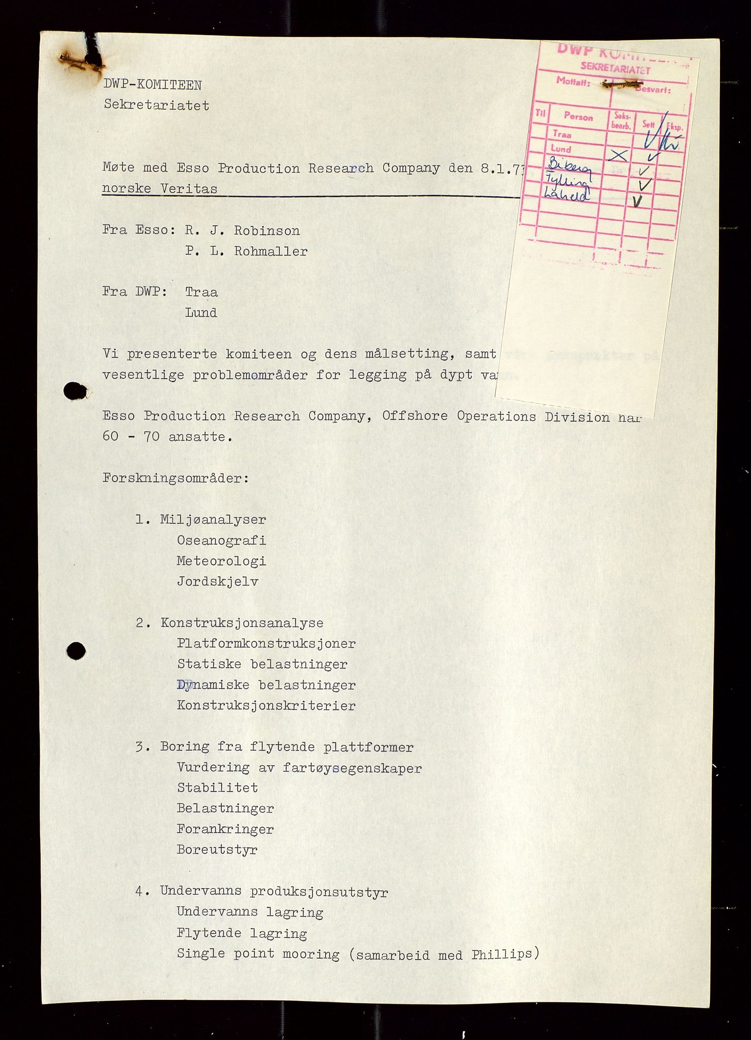 Industridepartementet, Oljekontoret, AV/SAST-A-101348/Di/L0003: DWP, møtereferater, 1972-1974, p. 280