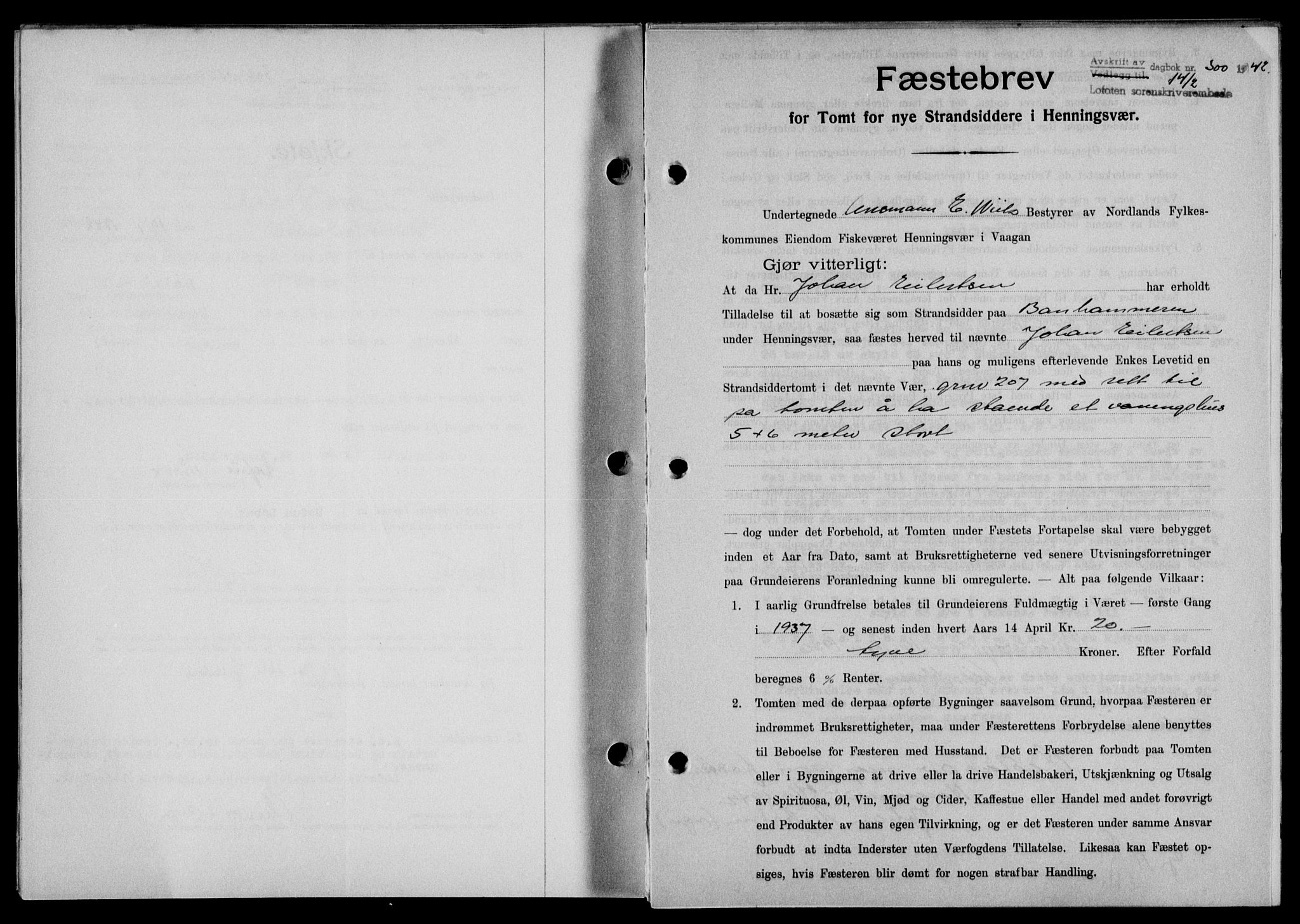Lofoten sorenskriveri, SAT/A-0017/1/2/2C/L0009a: Mortgage book no. 9a, 1941-1942, Diary no: : 300/1942