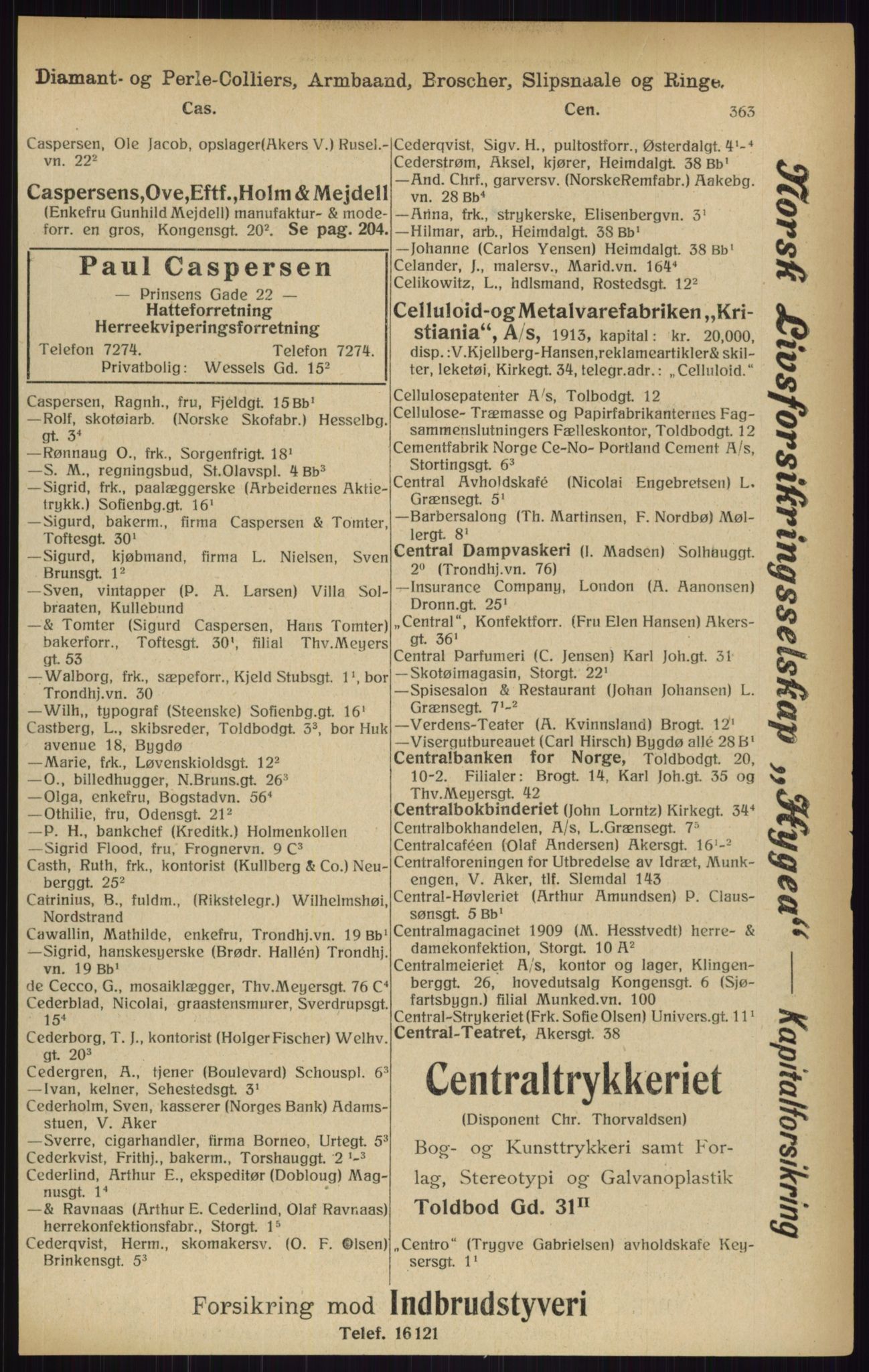 Kristiania/Oslo adressebok, PUBL/-, 1916, p. 363