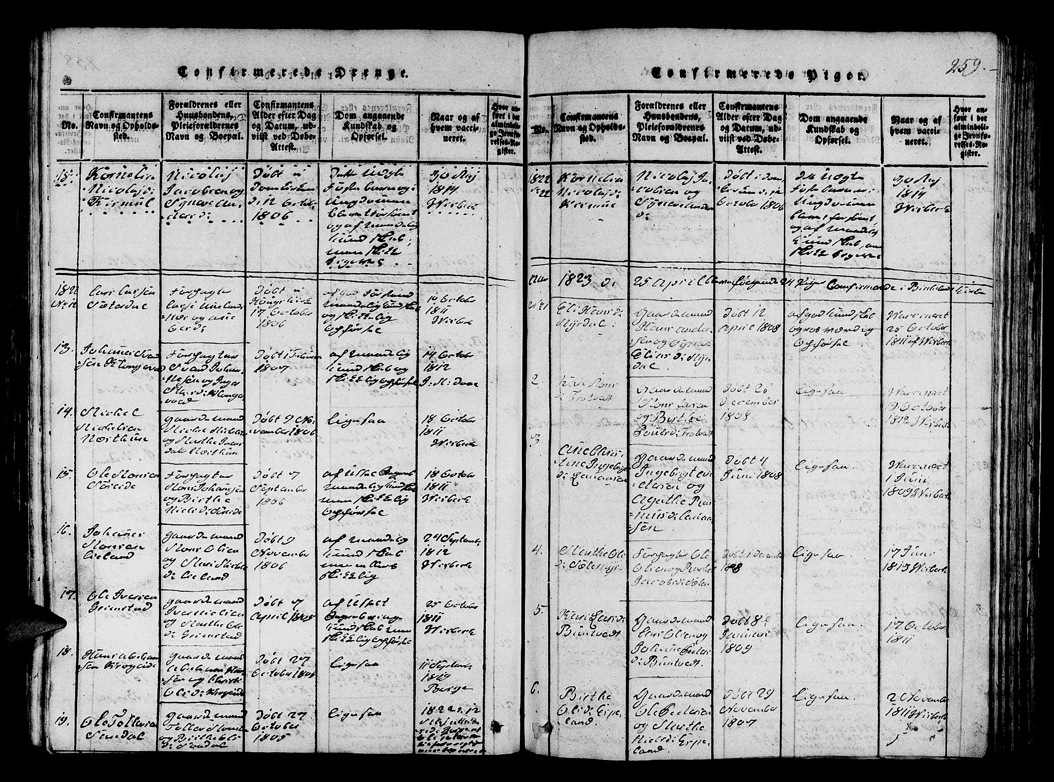 Fana Sokneprestembete, SAB/A-75101/H/Hab/Haba/L0001: Parish register (copy) no. A 1, 1816-1836, p. 259