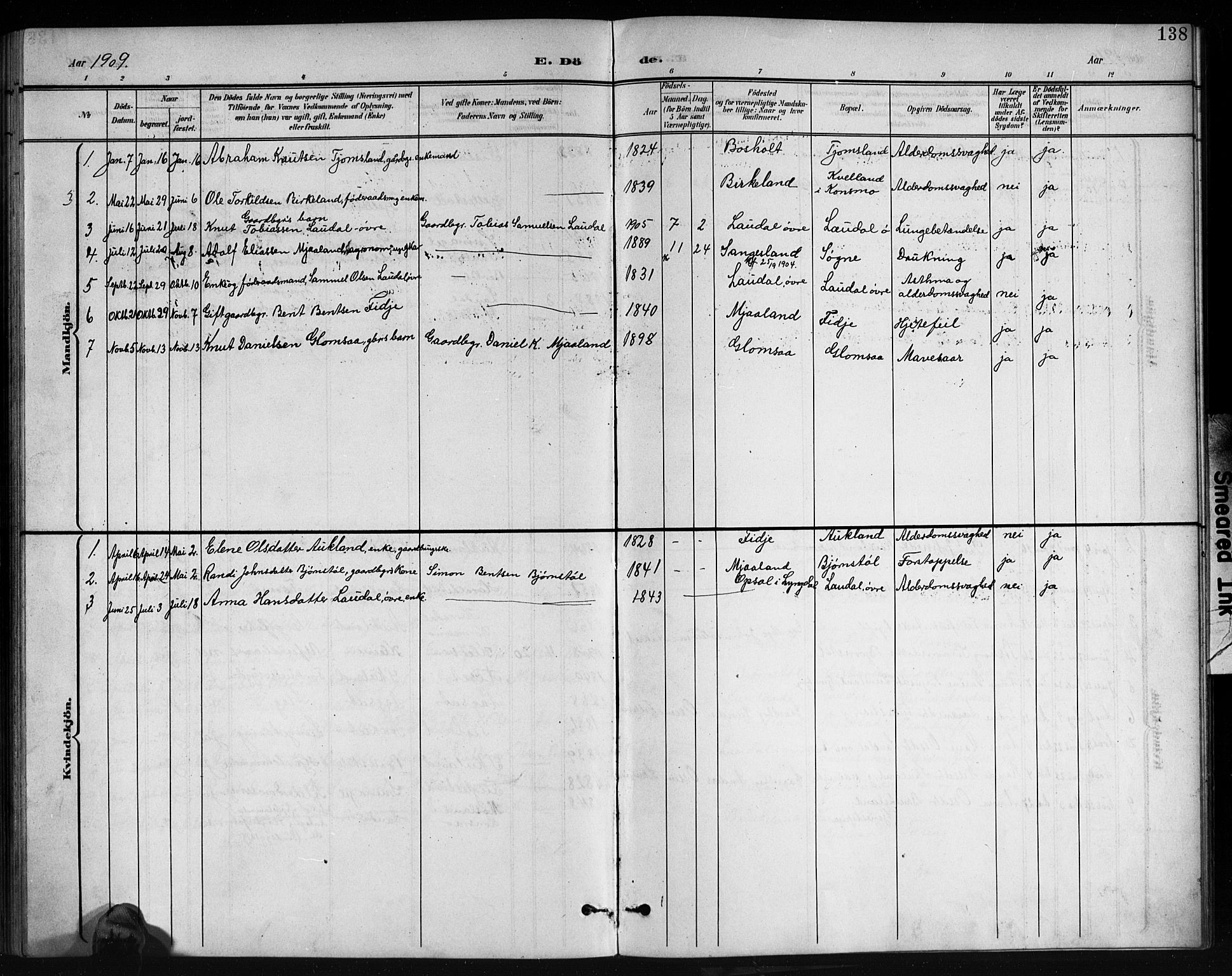 Holum sokneprestkontor, SAK/1111-0022/F/Fb/Fbb/L0004: Parish register (copy) no. B 4, 1899-1920, p. 138