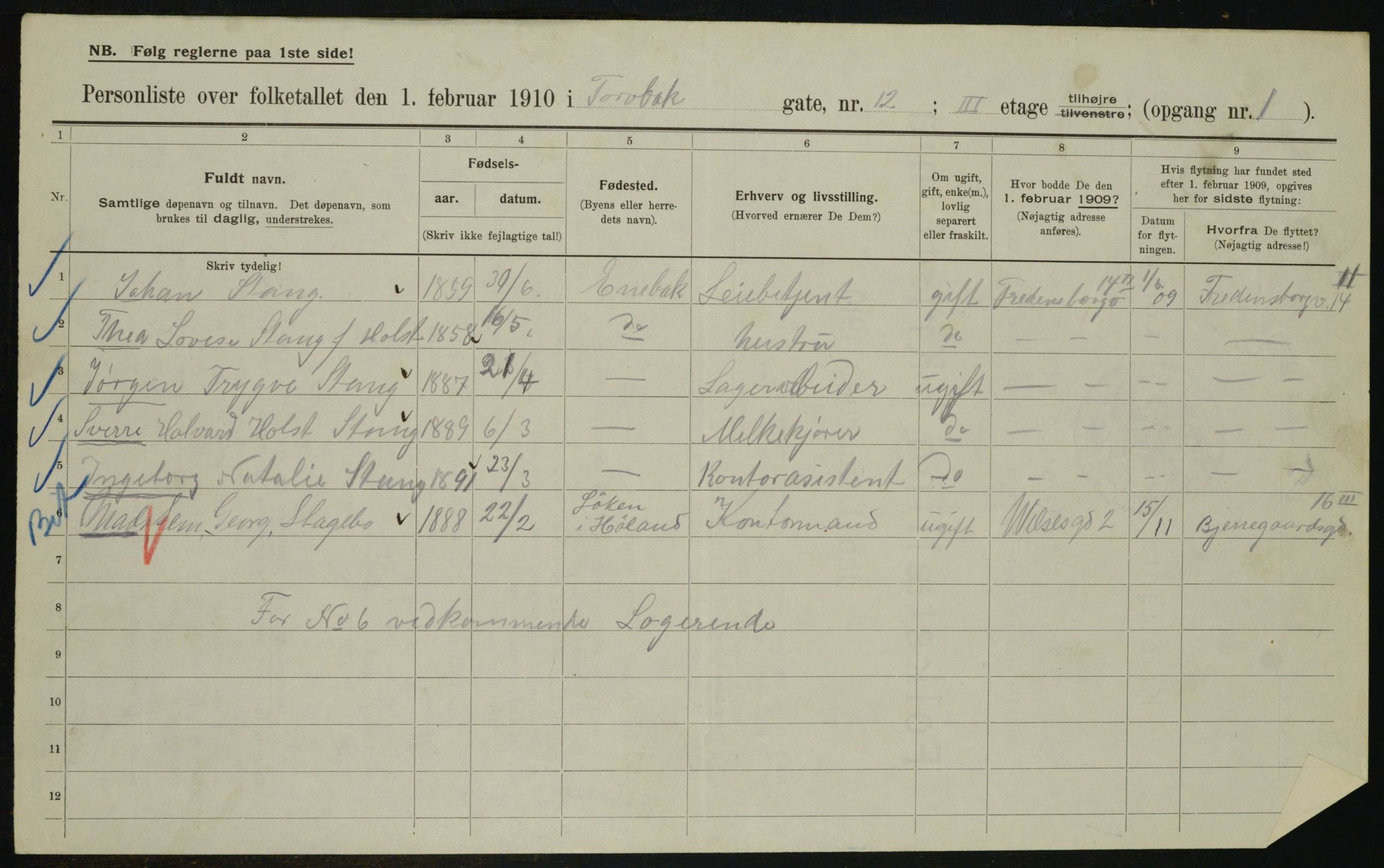 OBA, Municipal Census 1910 for Kristiania, 1910, p. 109291