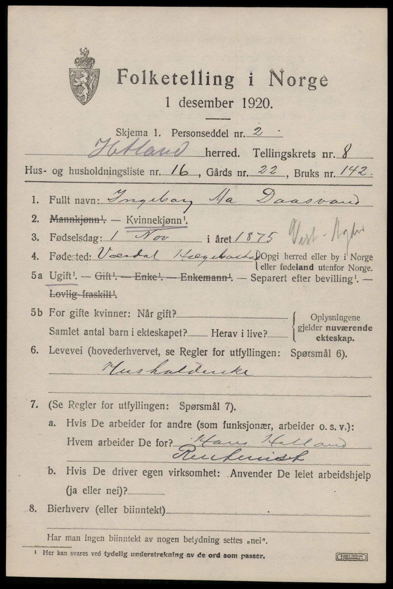 SAST, 1920 census for Hetland, 1920, p. 15753