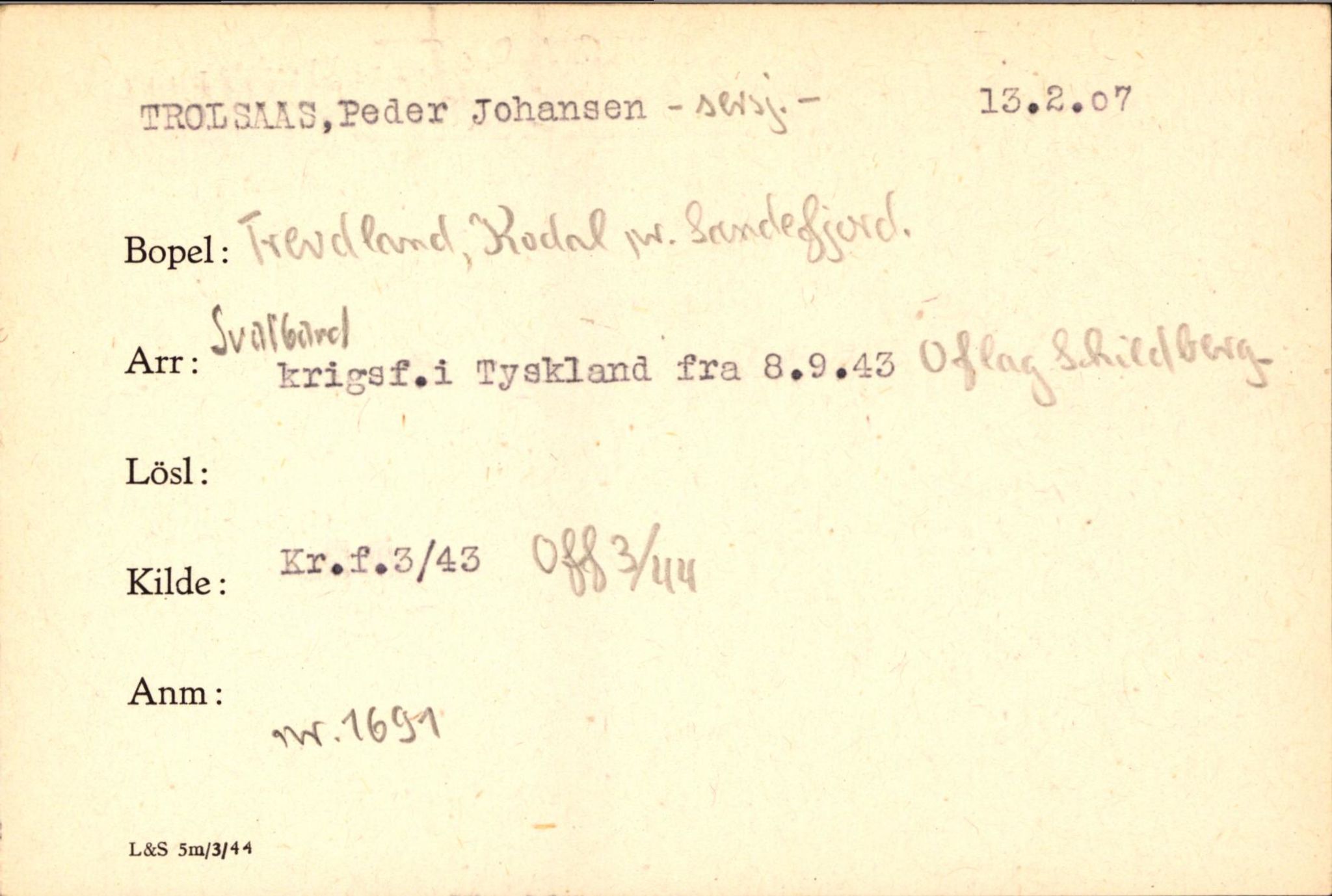 Forsvaret, Forsvarets krigshistoriske avdeling, AV/RA-RAFA-2017/Y/Yf/L0200: II-C-11-2102  -  Norske krigsfanger i Tyskland, 1940-1945, p. 1074