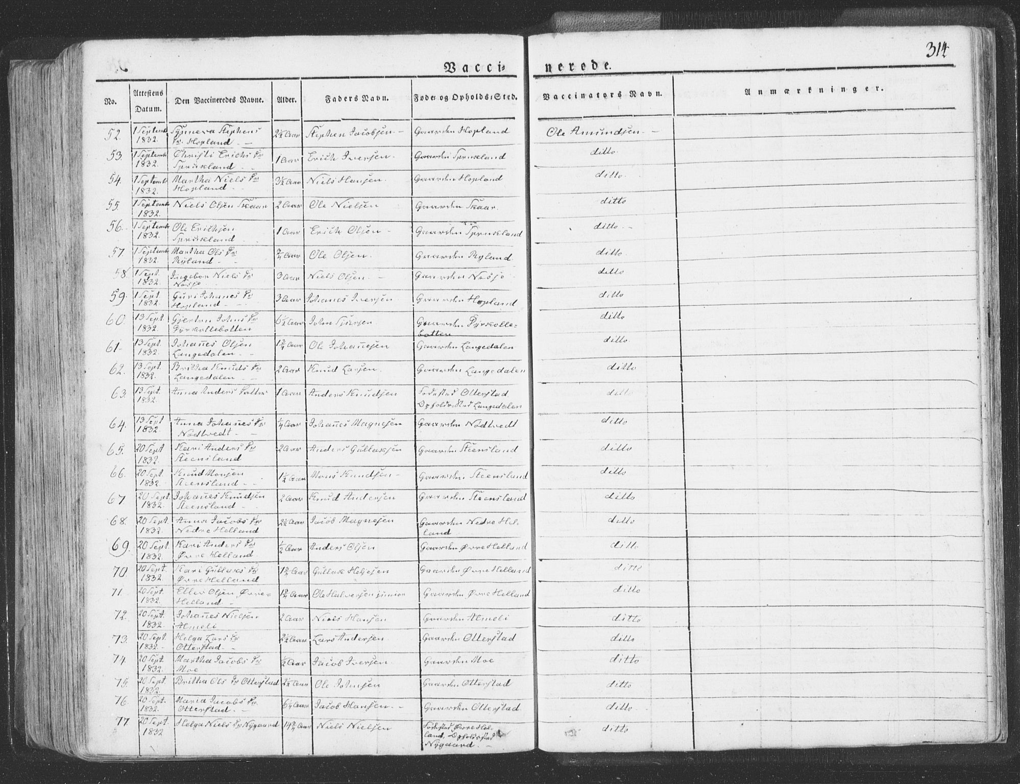 Hosanger sokneprestembete, AV/SAB-A-75801/H/Haa: Parish register (official) no. A 6, 1824-1835, p. 314