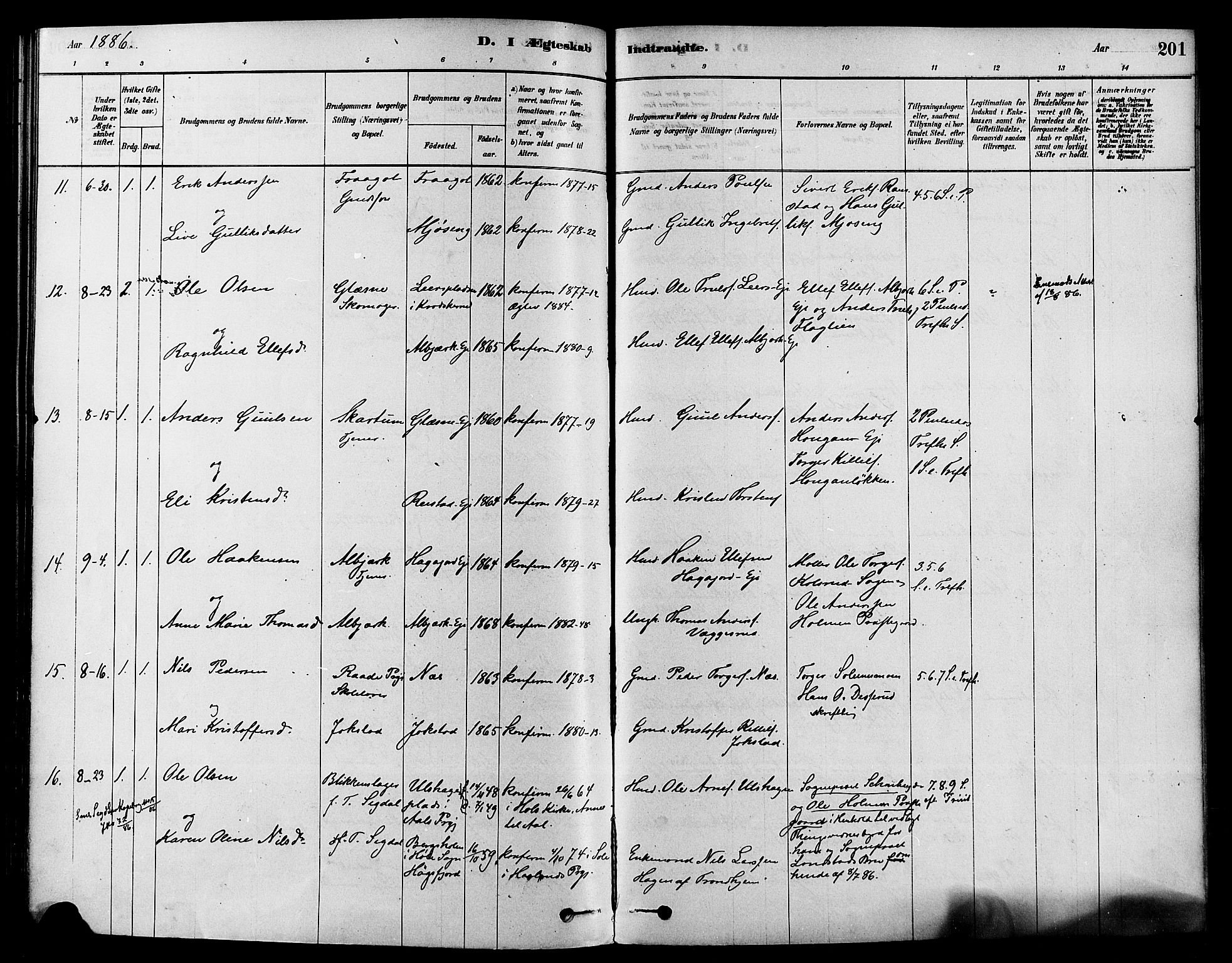 Sigdal kirkebøker, SAKO/A-245/F/Fa/L0011: Parish register (official) no. I 11, 1879-1887, p. 201