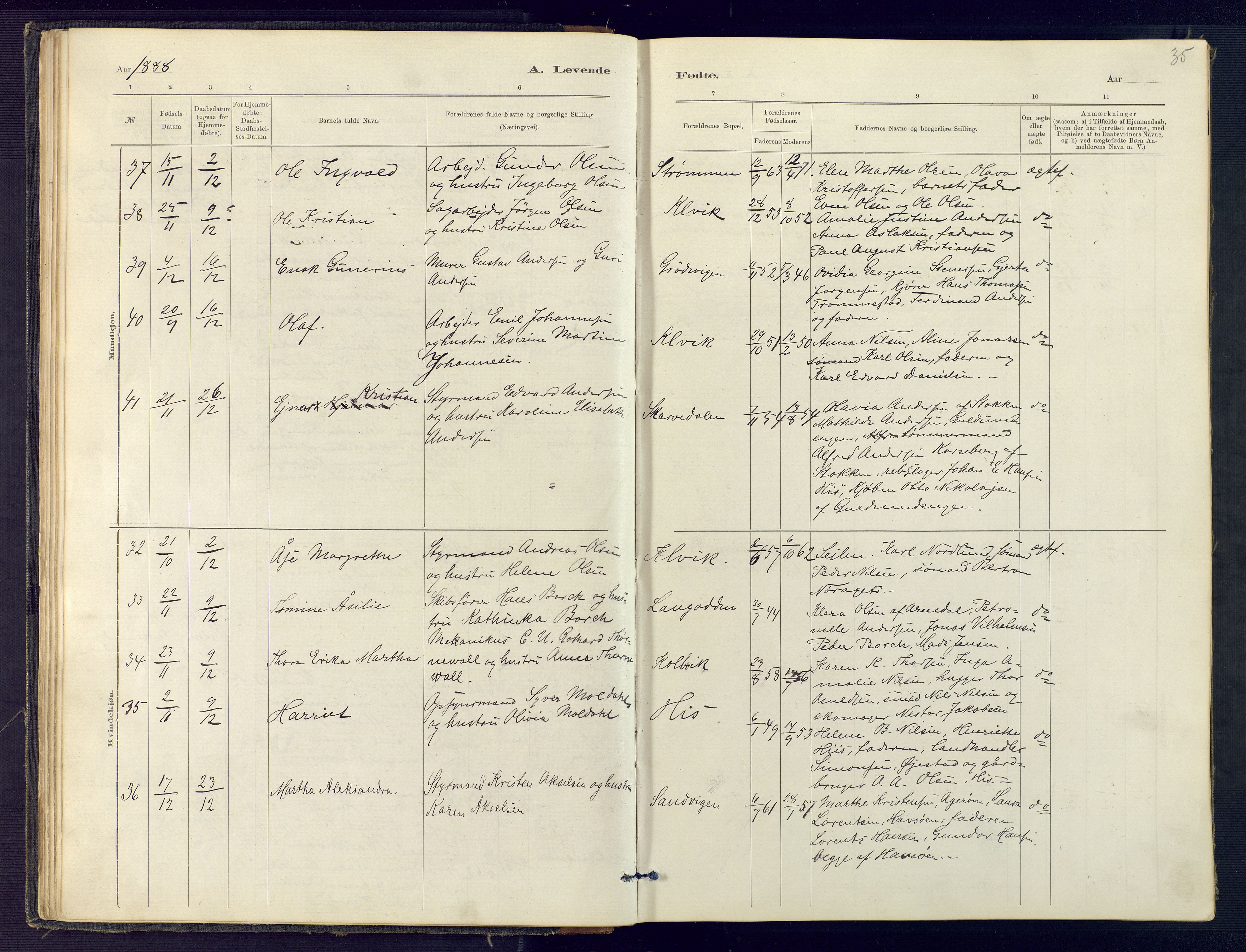 Hisøy sokneprestkontor, AV/SAK-1111-0020/F/Fb/L0003: Parish register (copy) no. B 3, 1885-1905, p. 35