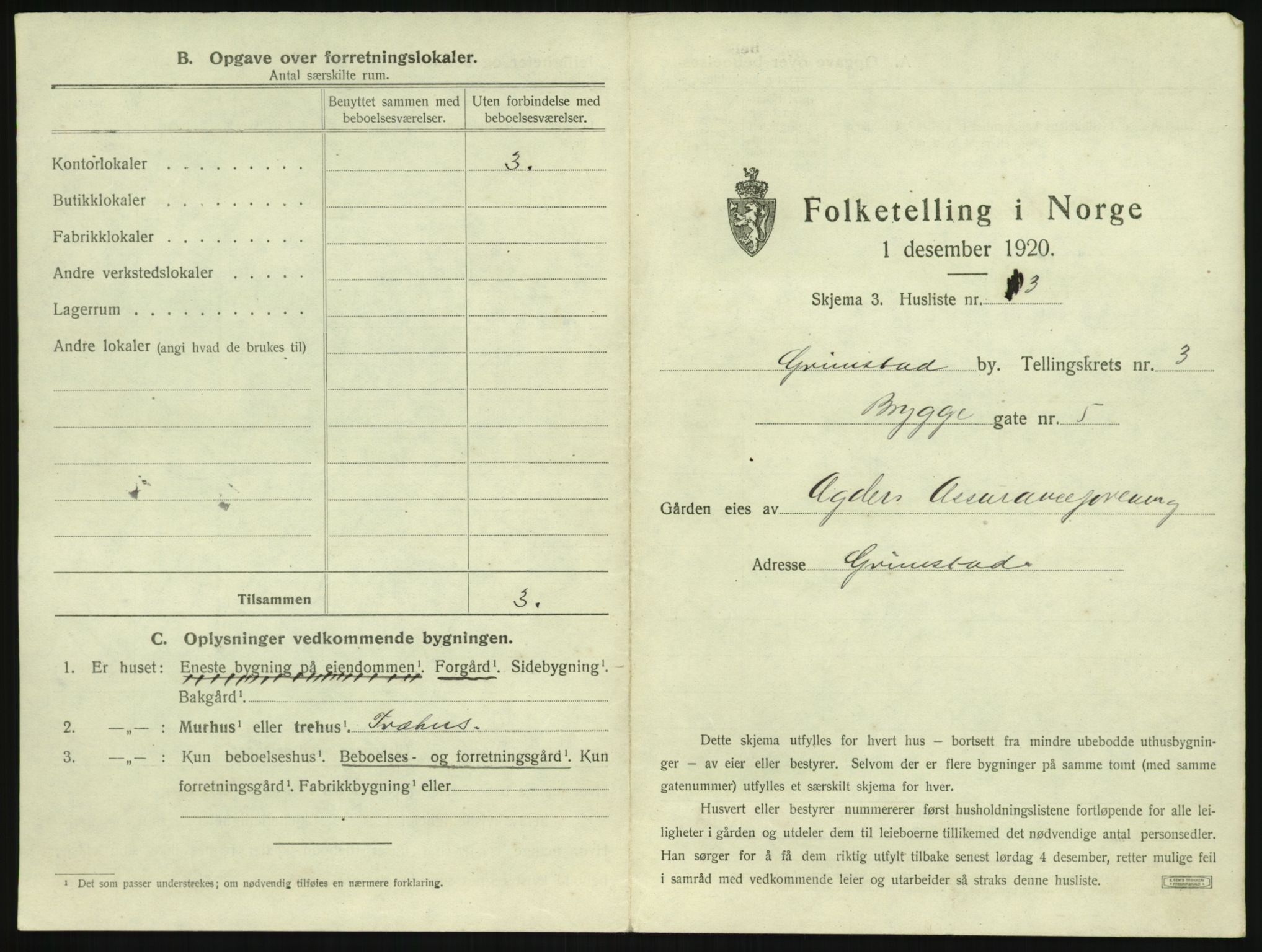 SAK, 1920 census for Grimstad, 1920, p. 391