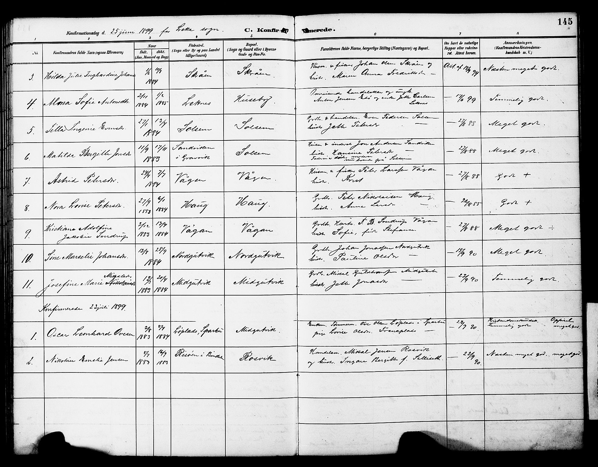 Ministerialprotokoller, klokkerbøker og fødselsregistre - Nord-Trøndelag, AV/SAT-A-1458/788/L0701: Parish register (copy) no. 788C01, 1888-1913, p. 145