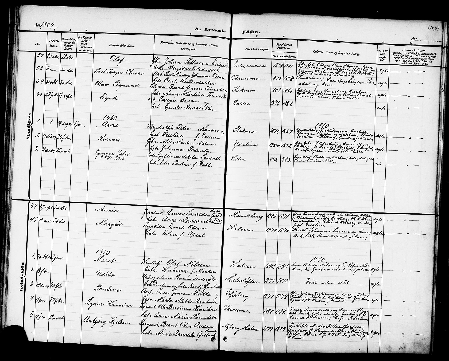 Ministerialprotokoller, klokkerbøker og fødselsregistre - Nord-Trøndelag, SAT/A-1458/709/L0087: Parish register (copy) no. 709C01, 1892-1913, p. 104