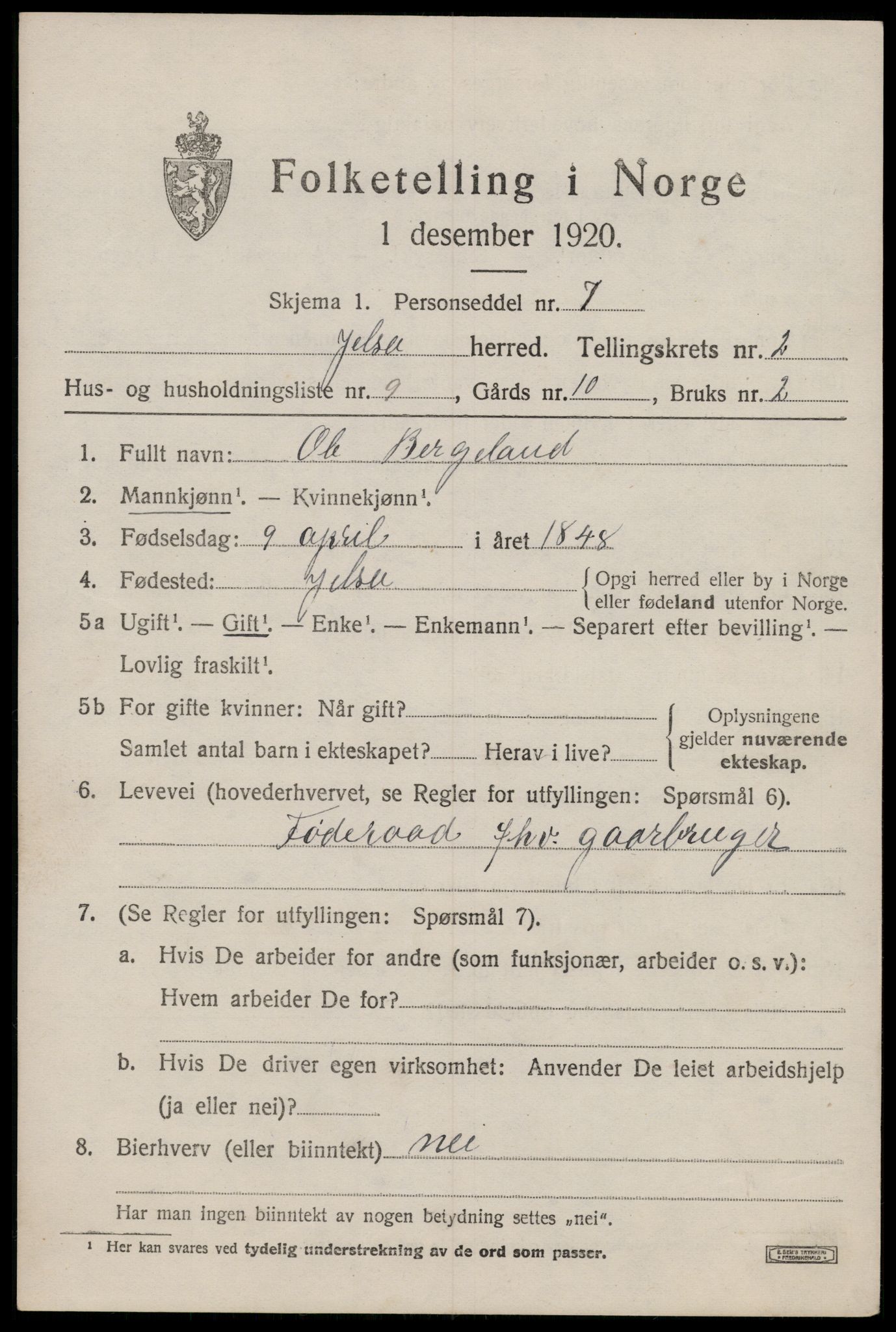 SAST, 1920 census for Jelsa, 1920, p. 936