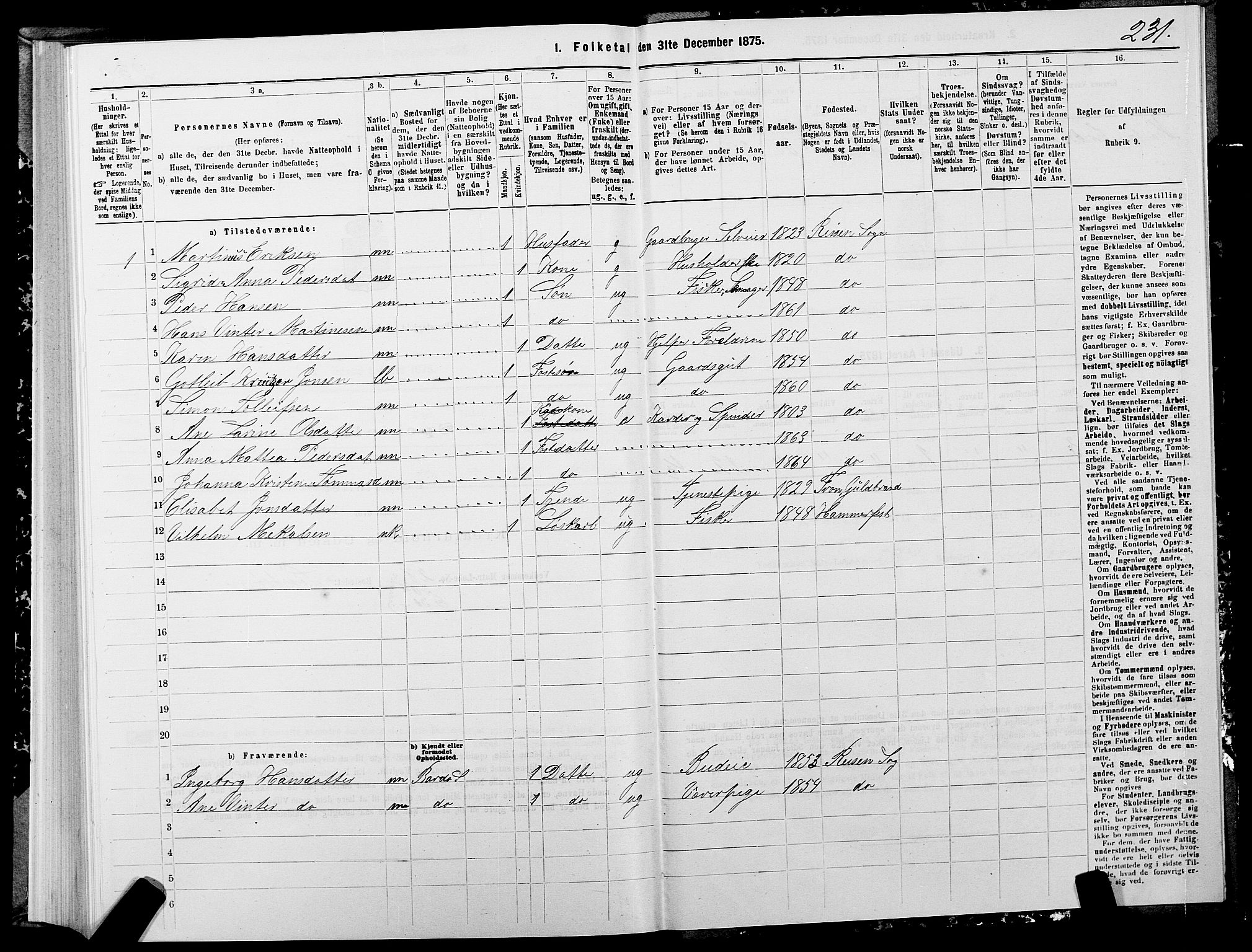 SATØ, 1875 census for 1927P Tranøy, 1875, p. 1231