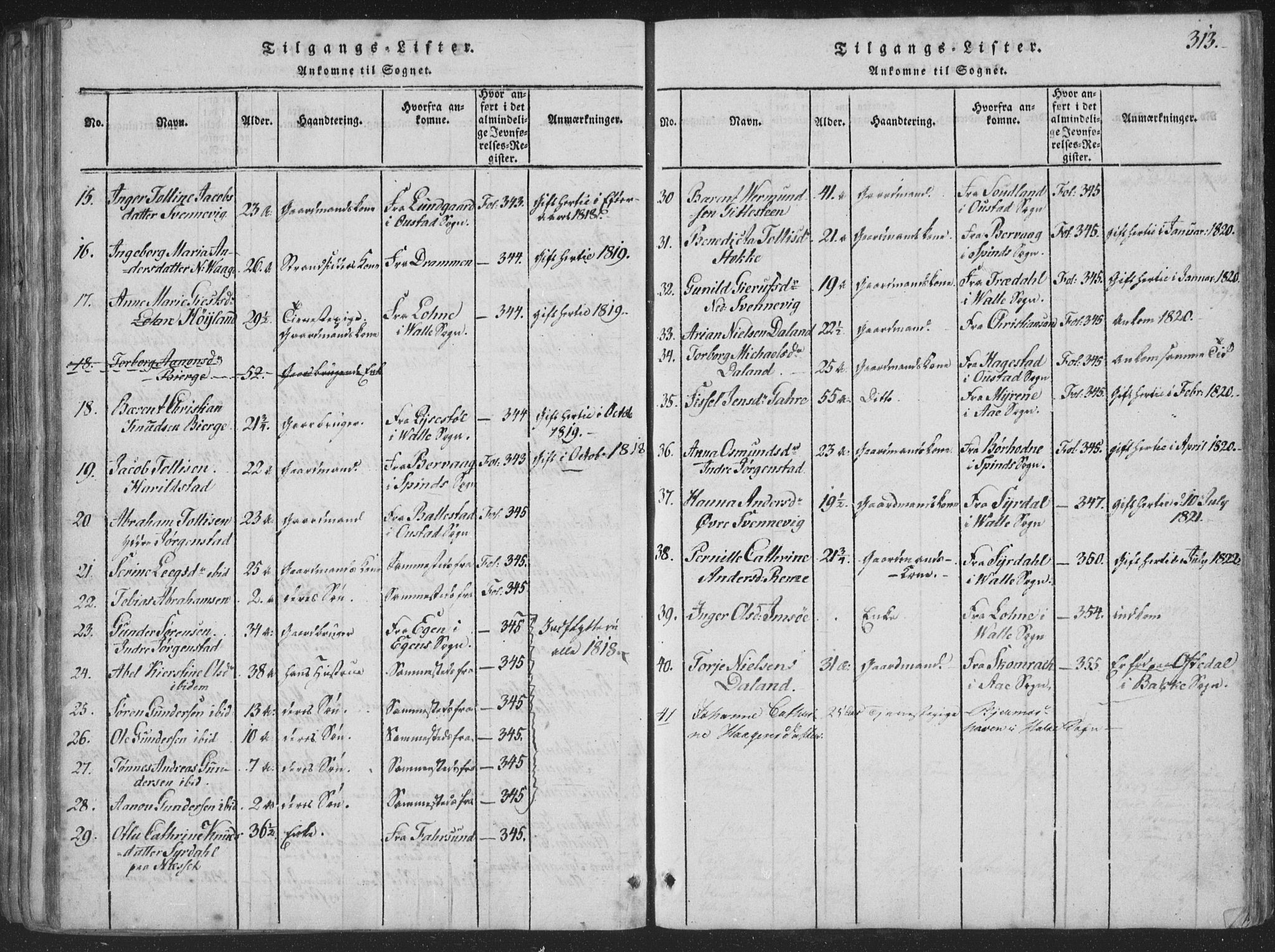 Sør-Audnedal sokneprestkontor, SAK/1111-0039/F/Fa/Faa/L0001: Parish register (official) no. A 1, 1816-1848, p. 313