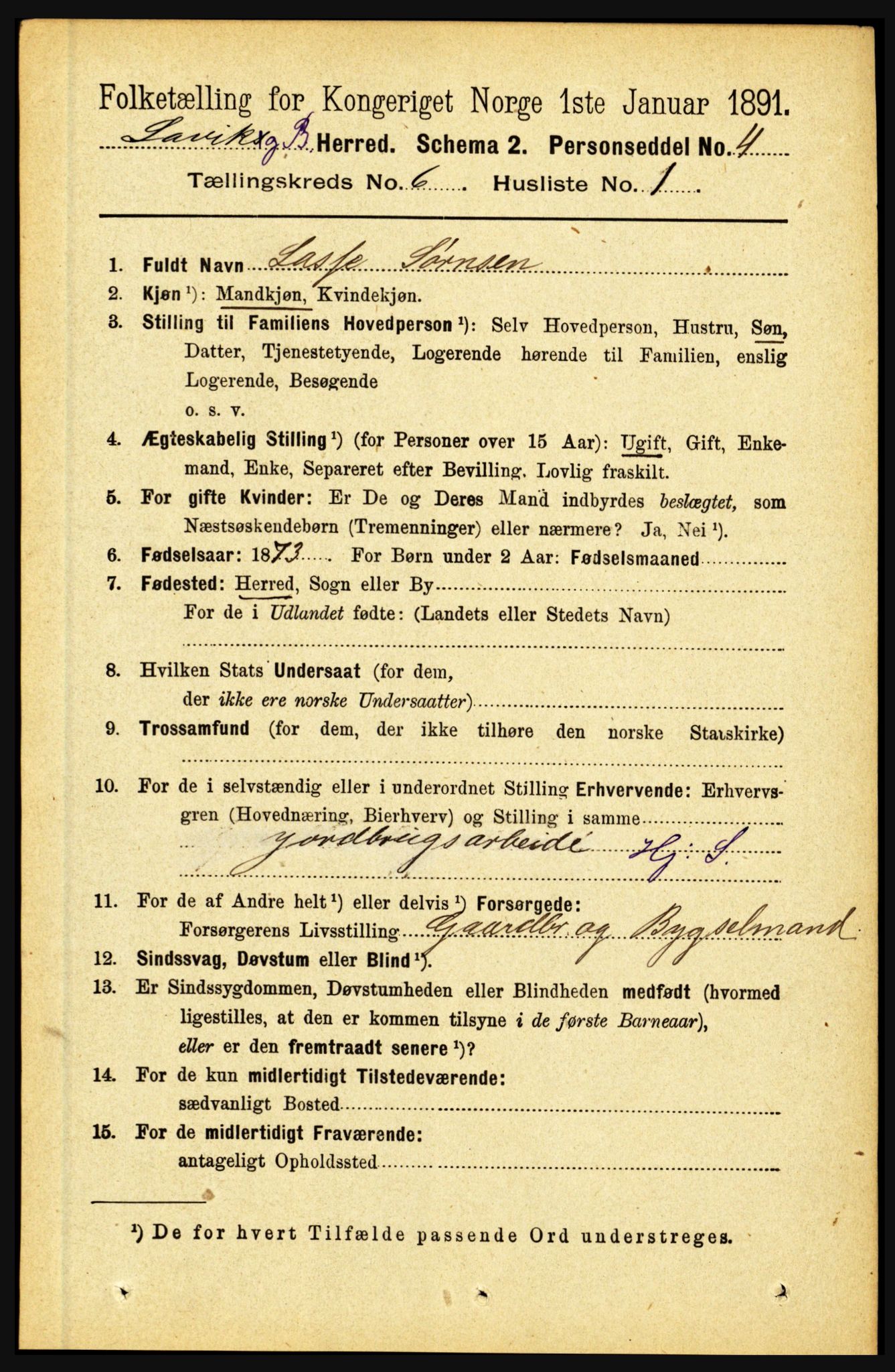 RA, 1891 census for 1415 Lavik og Brekke, 1891, p. 1135