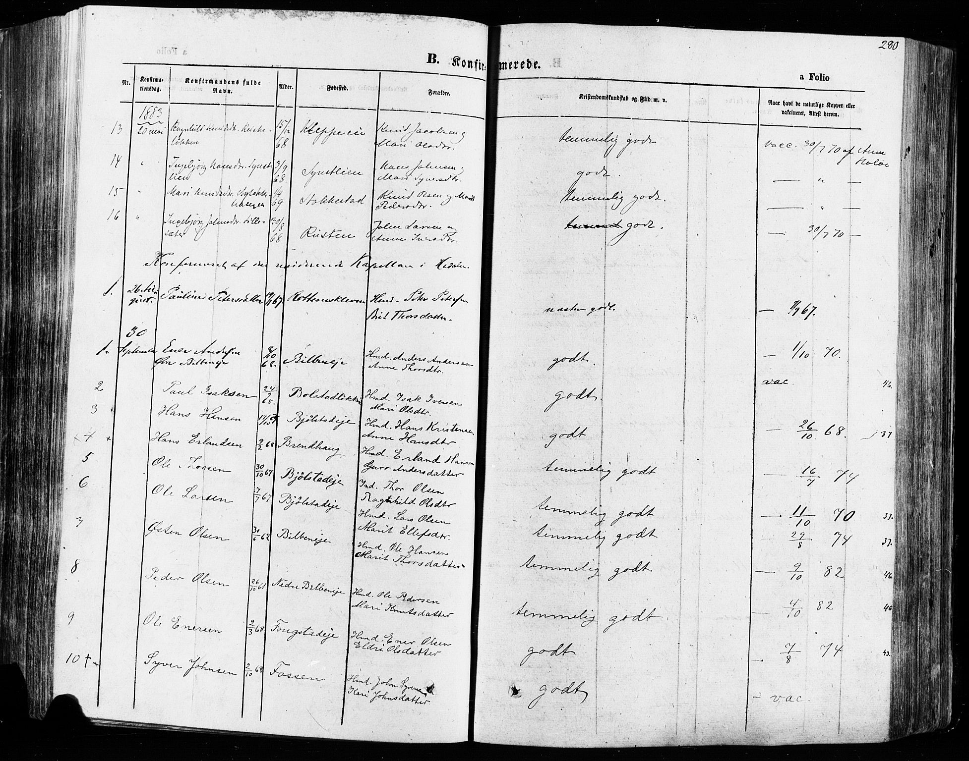 Vågå prestekontor, SAH/PREST-076/H/Ha/Haa/L0007: Parish register (official) no. 7 /1, 1872-1886, p. 280