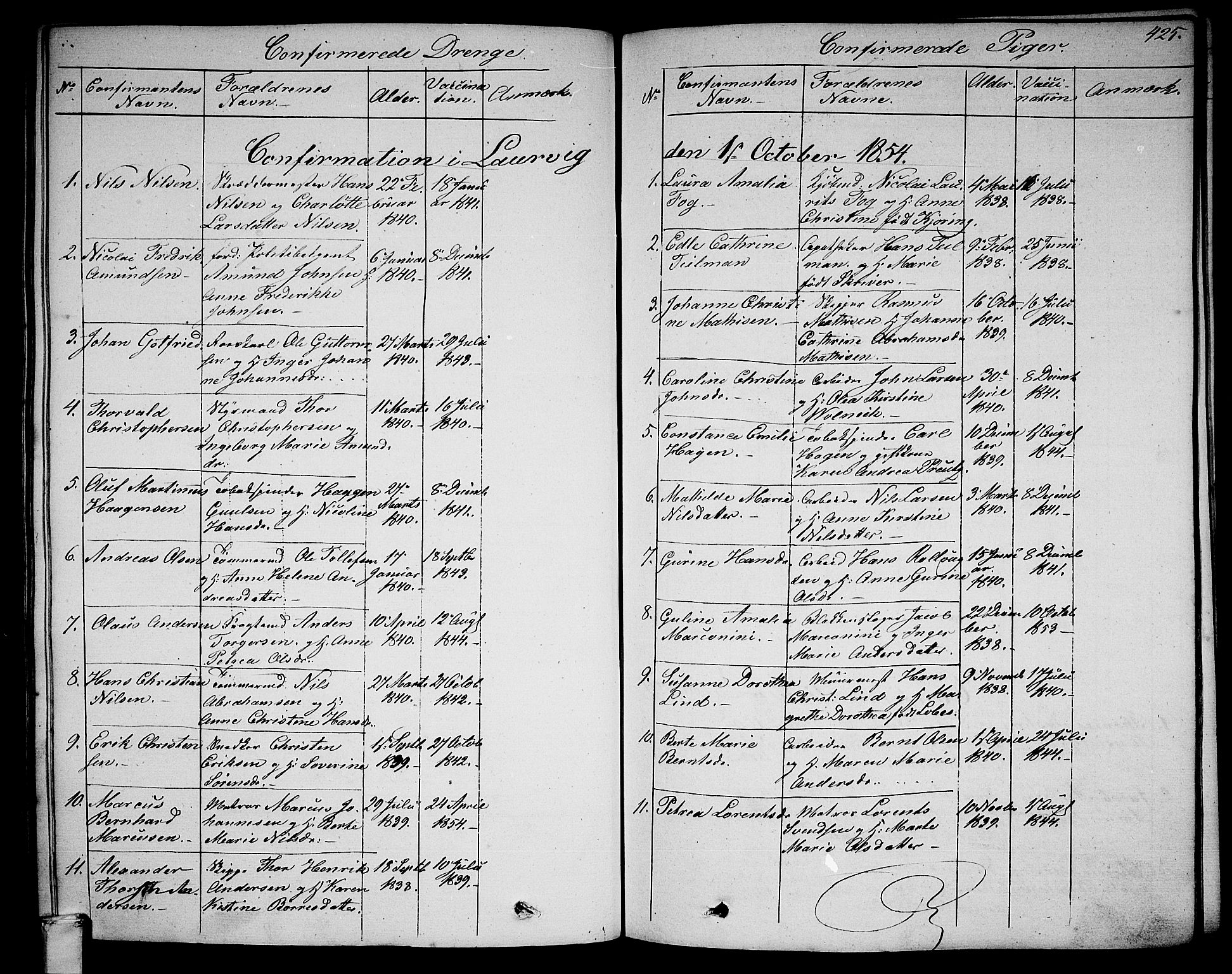 Larvik kirkebøker, AV/SAKO-A-352/G/Ga/L0003b: Parish register (copy) no. I 3B, 1830-1870, p. 425