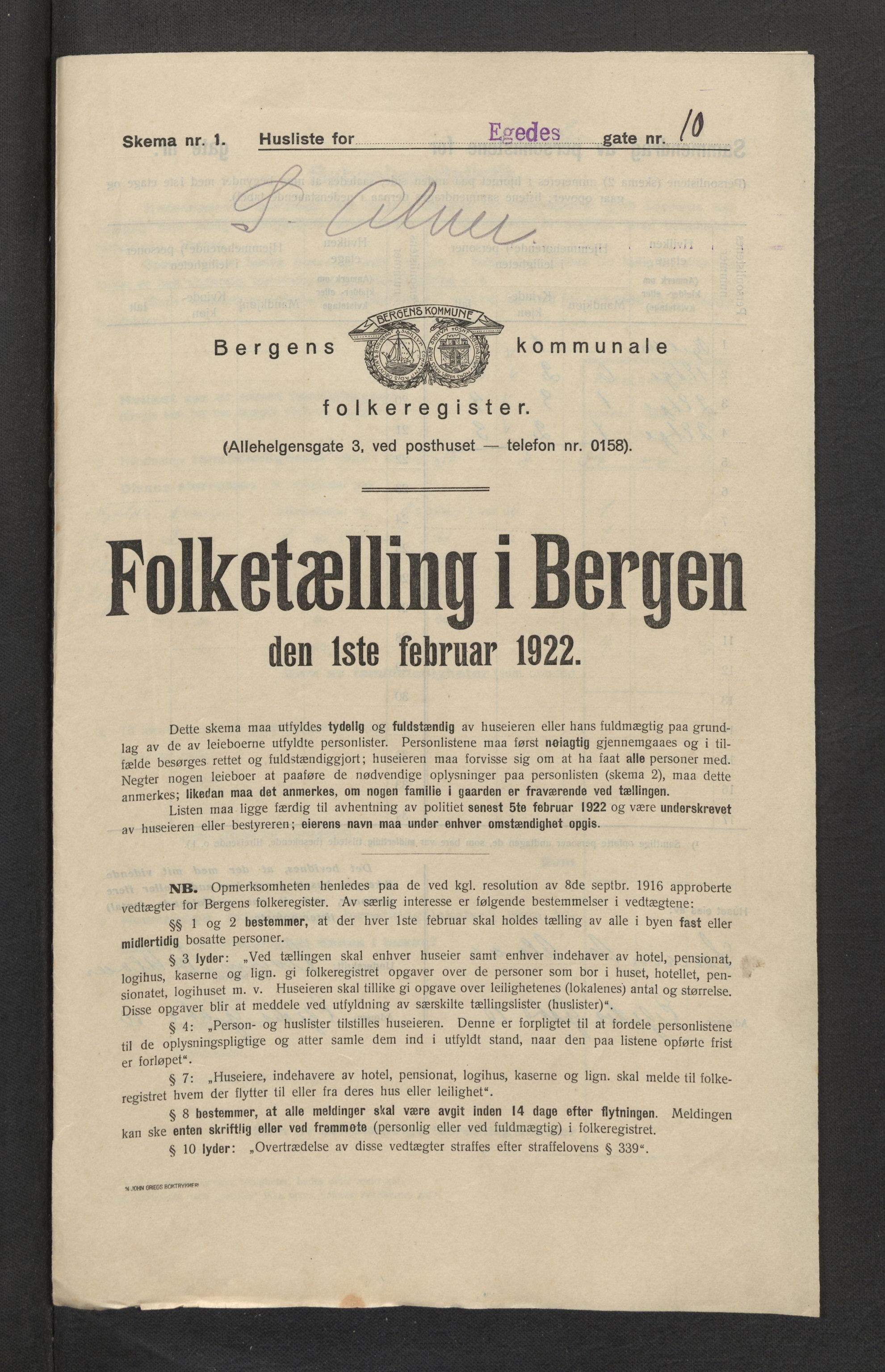 SAB, Municipal Census 1922 for Bergen, 1922, p. 6523