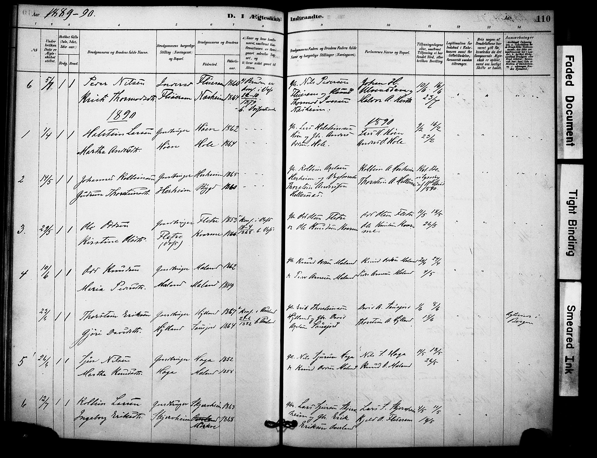 Vossestrand Sokneprestembete, AV/SAB-A-79101/H/Haa: Parish register (official) no. C 1, 1878-1903, p. 110