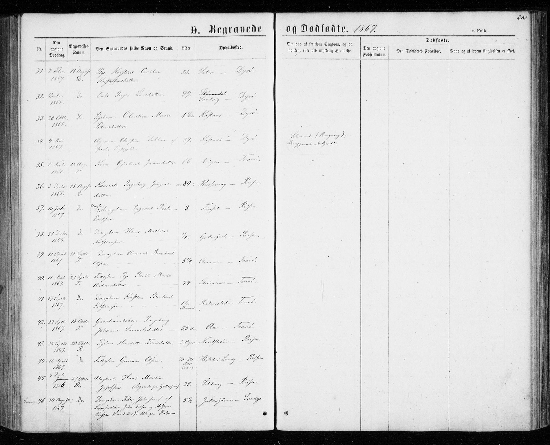 Tranøy sokneprestkontor, AV/SATØ-S-1313/I/Ia/Iaa/L0008kirke: Parish register (official) no. 8, 1867-1877, p. 281