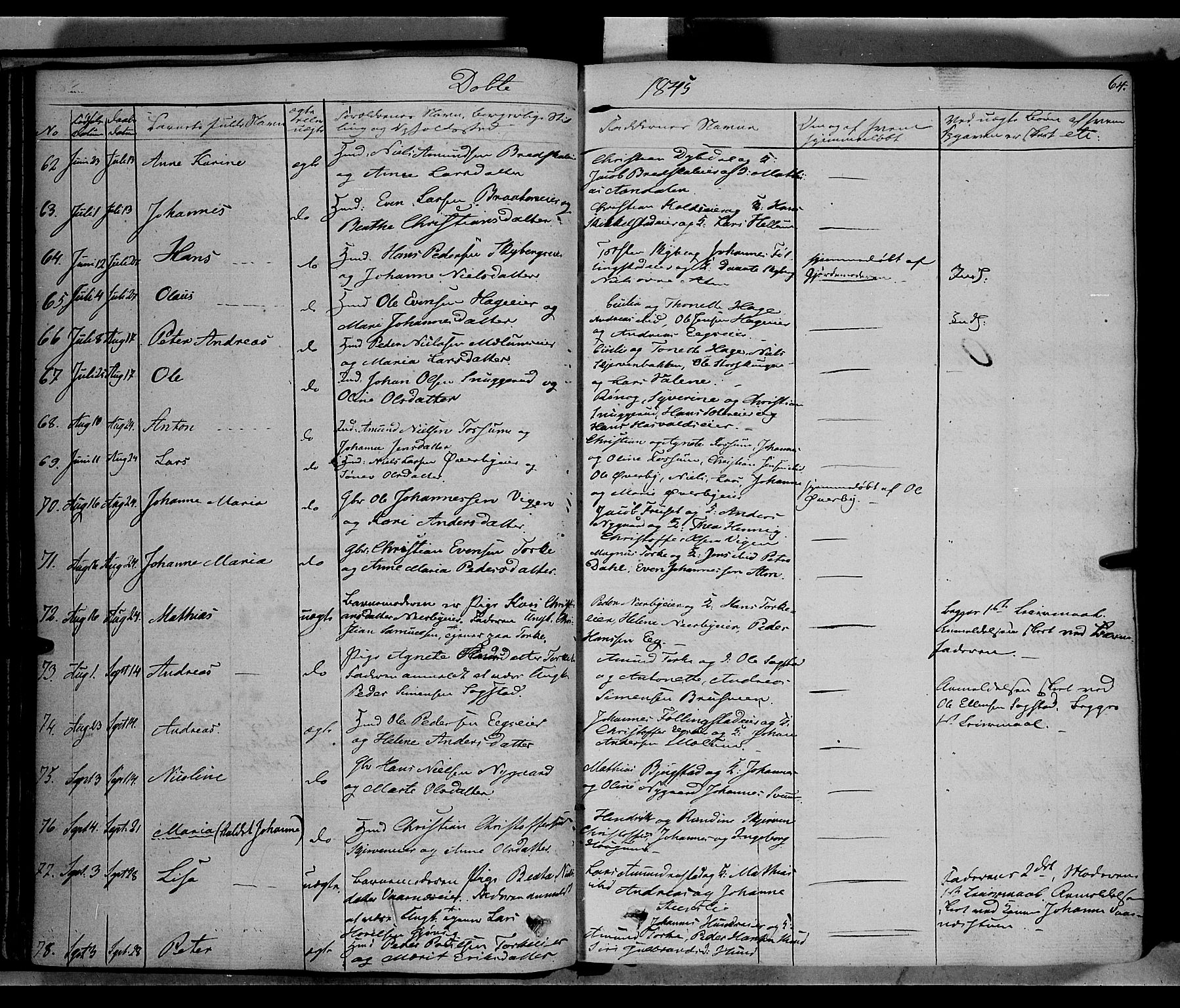 Vardal prestekontor, SAH/PREST-100/H/Ha/Haa/L0005: Parish register (official) no. 5, 1831-1853, p. 64