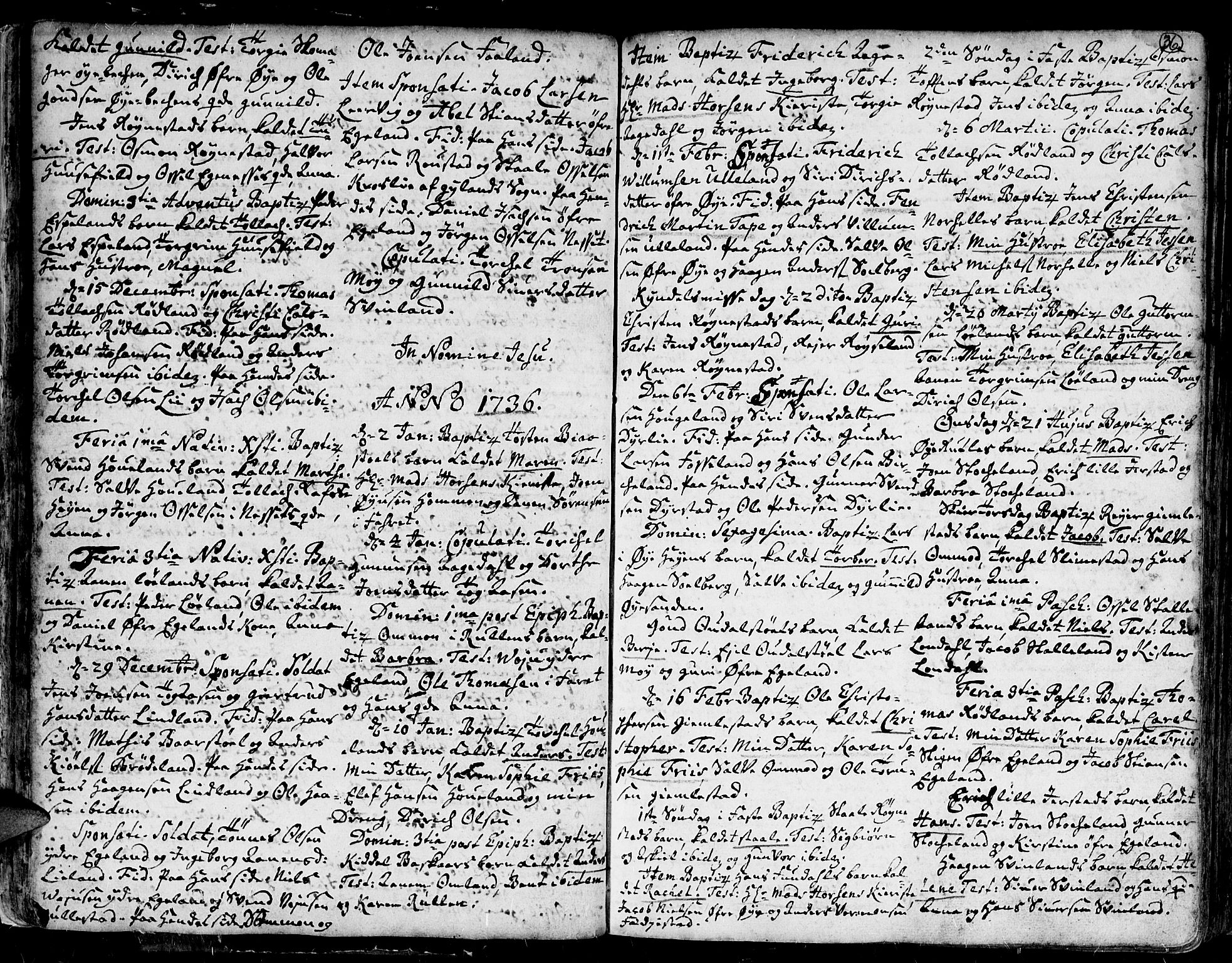 Kvinesdal sokneprestkontor, SAK/1111-0026/F/Fa/Fab/L0001: Parish register (official) no. A 1 /1, 1710-1788, p. 36