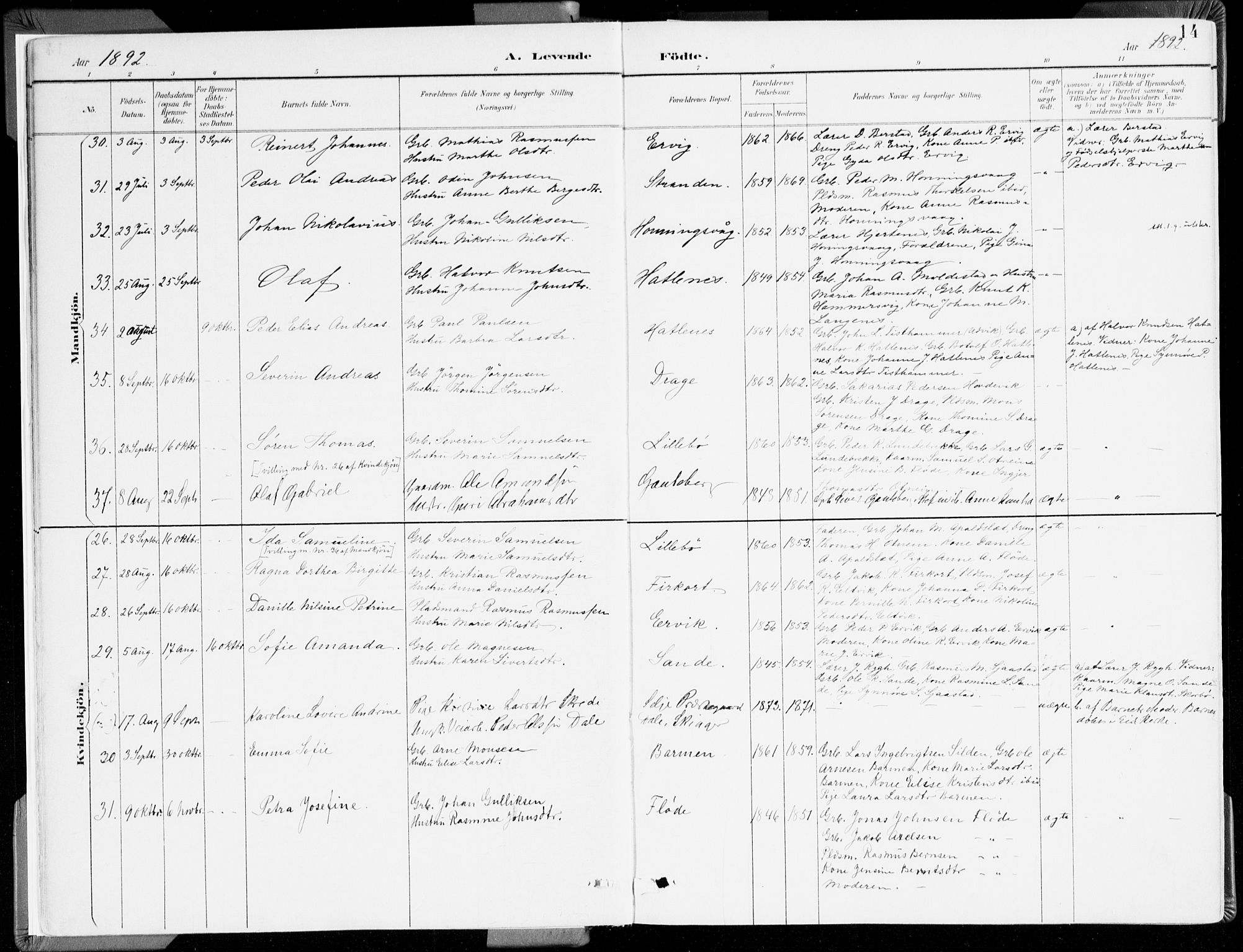 Selje sokneprestembete, AV/SAB-A-99938/H/Ha/Haa/Haab: Parish register (official) no. B 2, 1891-1907, p. 14