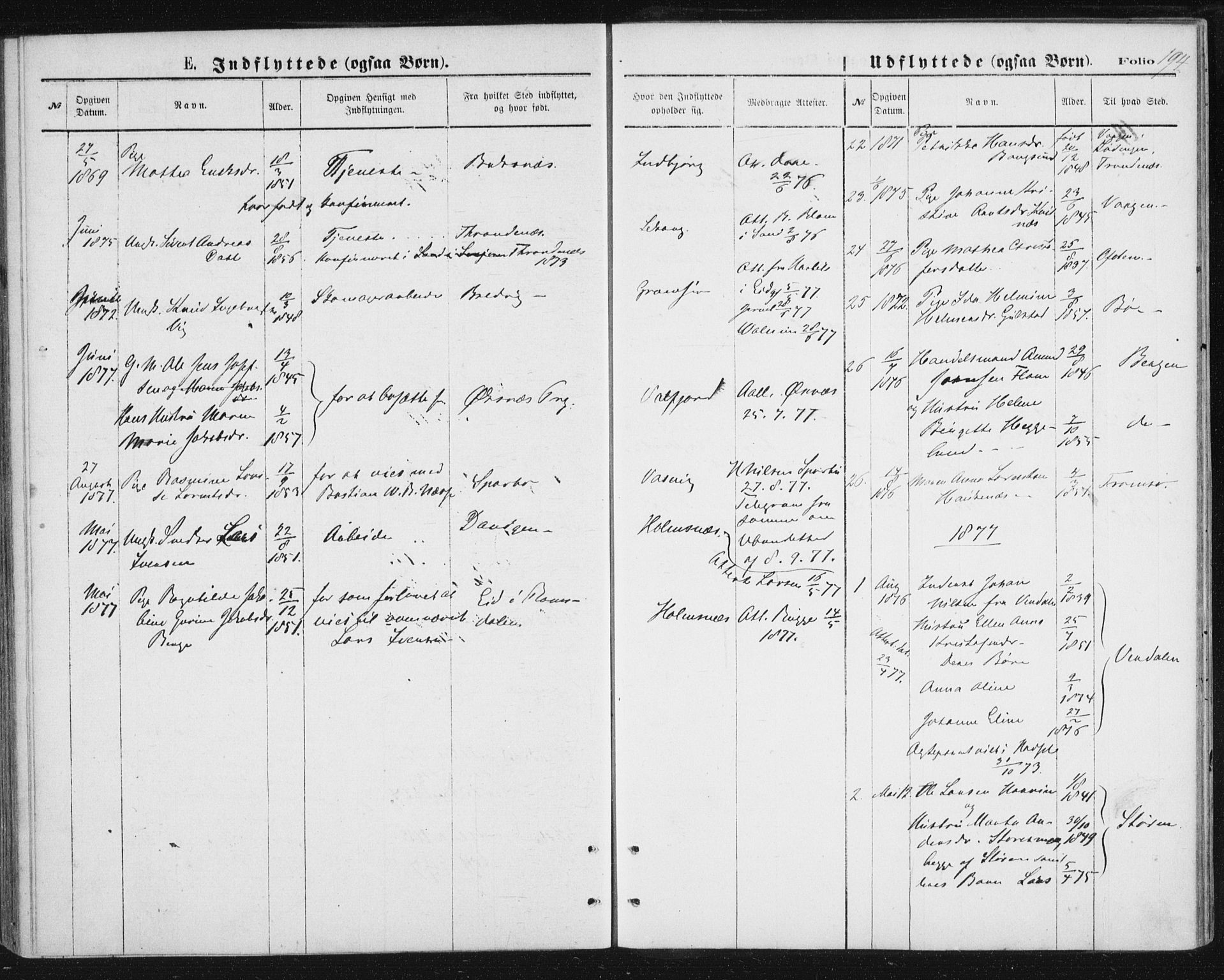 Ministerialprotokoller, klokkerbøker og fødselsregistre - Nordland, AV/SAT-A-1459/888/L1243: Parish register (official) no. 888A09, 1876-1879, p. 194