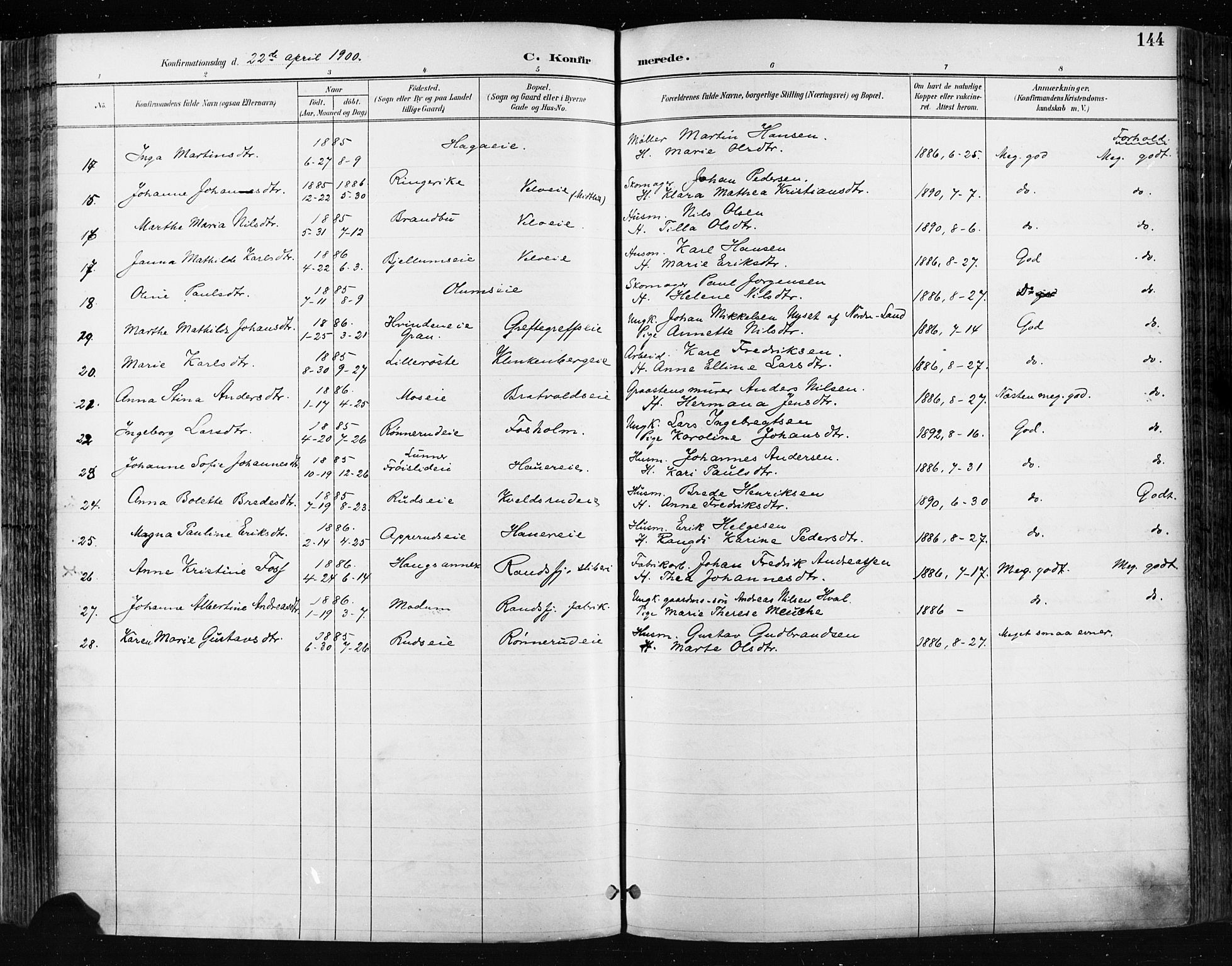 Jevnaker prestekontor, AV/SAH-PREST-116/H/Ha/Haa/L0009: Parish register (official) no. 9, 1891-1901, p. 144