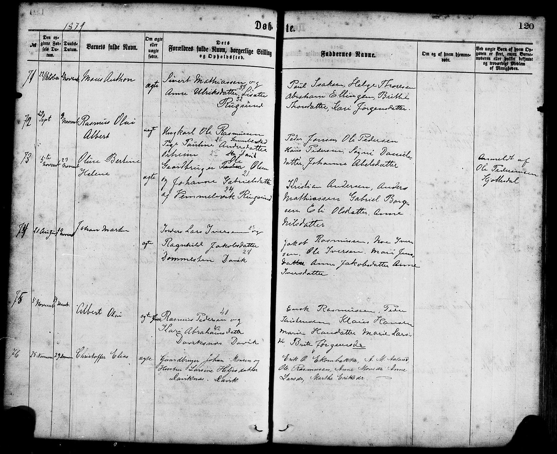 Davik sokneprestembete, AV/SAB-A-79701/H/Haa/Haaa/L0006: Parish register (official) no. A 6, 1867-1881, p. 120