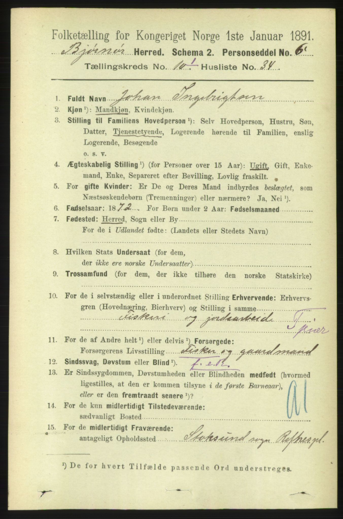 RA, 1891 census for 1632 Bjørnør, 1891, p. 4362