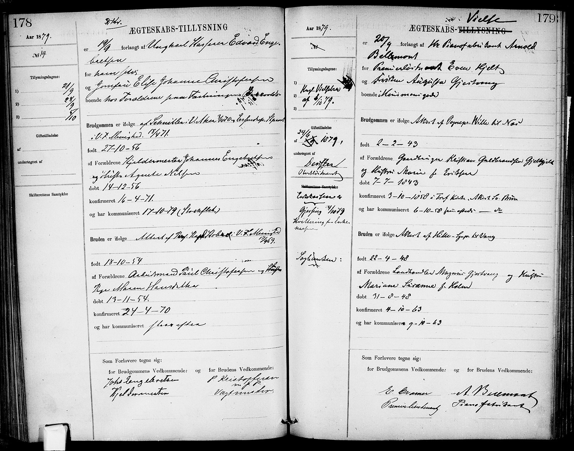 Garnisonsmenigheten Kirkebøker, AV/SAO-A-10846/H/Ha/L0007: Banns register no. I 7, 1872-1893, p. 178-179