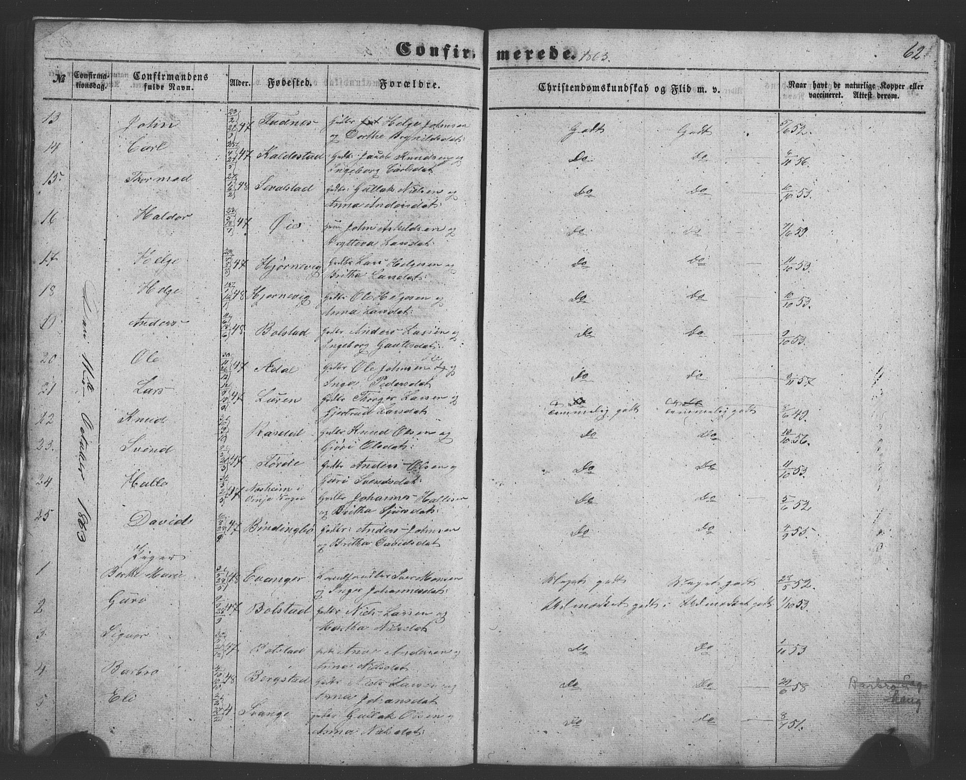 Evanger sokneprestembete, SAB/A-99924: Parish register (copy) no. A 1, 1855-1864, p. 62