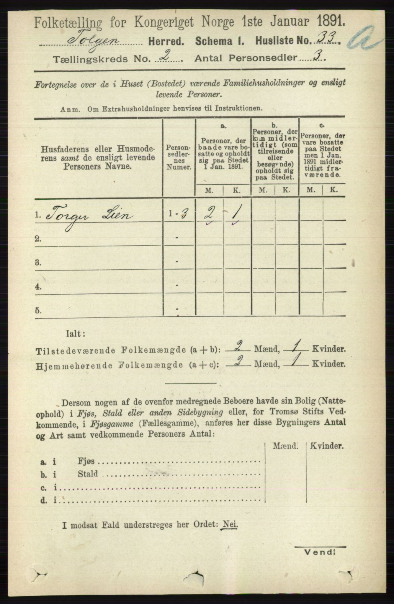 RA, 1891 census for 0436 Tolga, 1891, p. 278