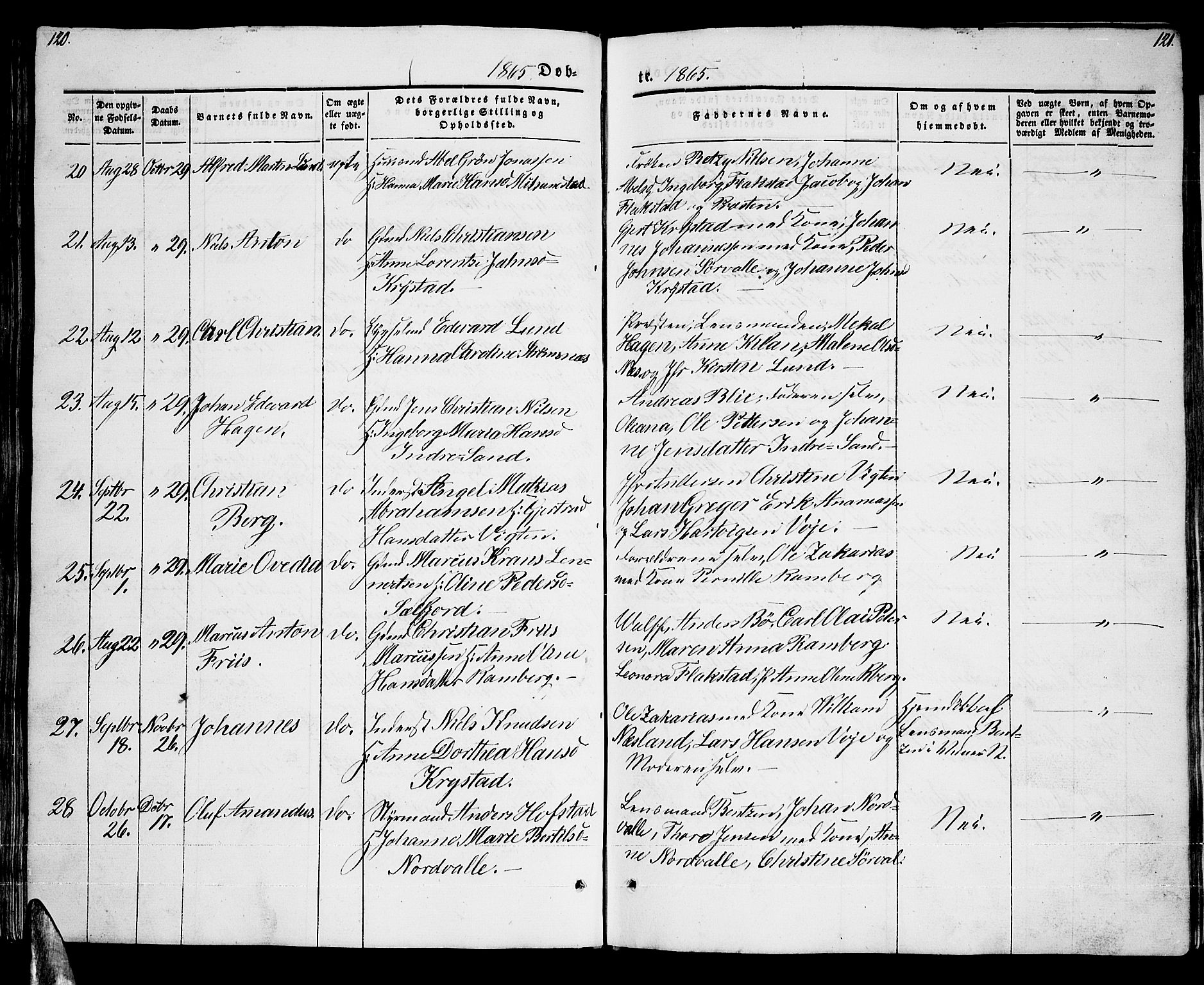 Ministerialprotokoller, klokkerbøker og fødselsregistre - Nordland, AV/SAT-A-1459/885/L1212: Parish register (copy) no. 885C01, 1847-1873, p. 120-121