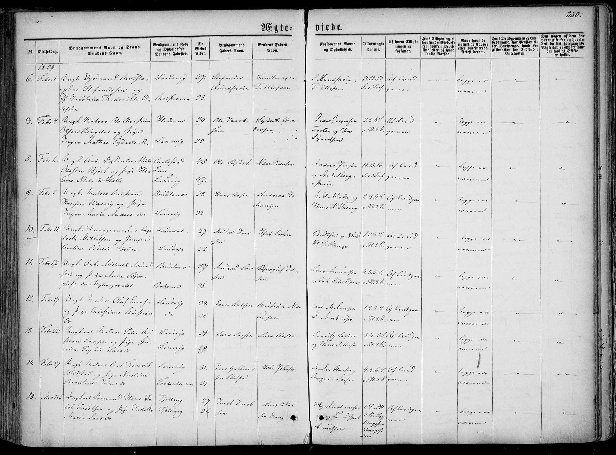 Larvik kirkebøker, AV/SAKO-A-352/F/Fa/L0004: Parish register (official) no. I 4, 1856-1870, p. 350