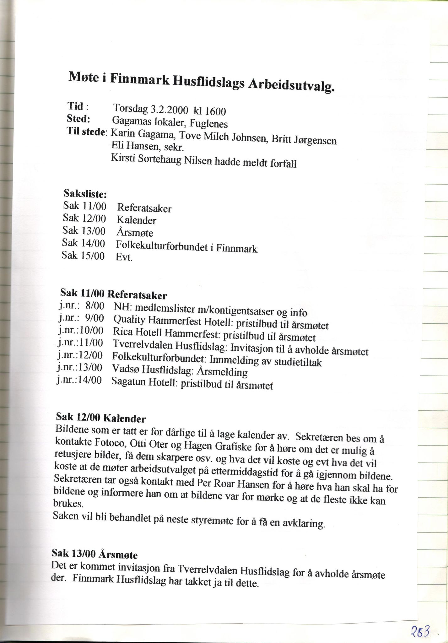 Finnmark Husflidslag, FMFB/A-1134/A/L0004: Møtebok, 1995-2000, p. 289