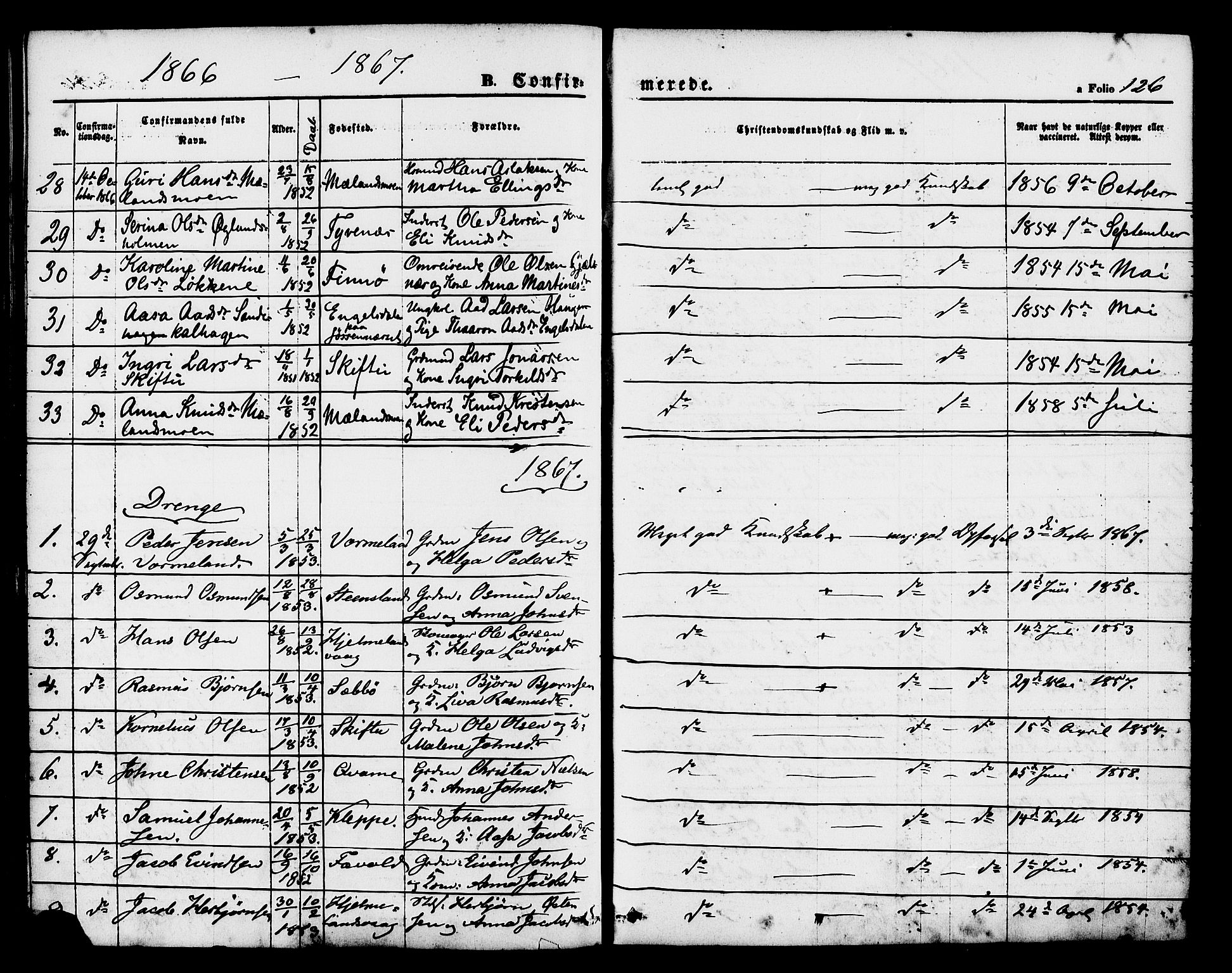 Hjelmeland sokneprestkontor, SAST/A-101843/01/IV/L0011: Parish register (official) no. A 11, 1861-1878, p. 126