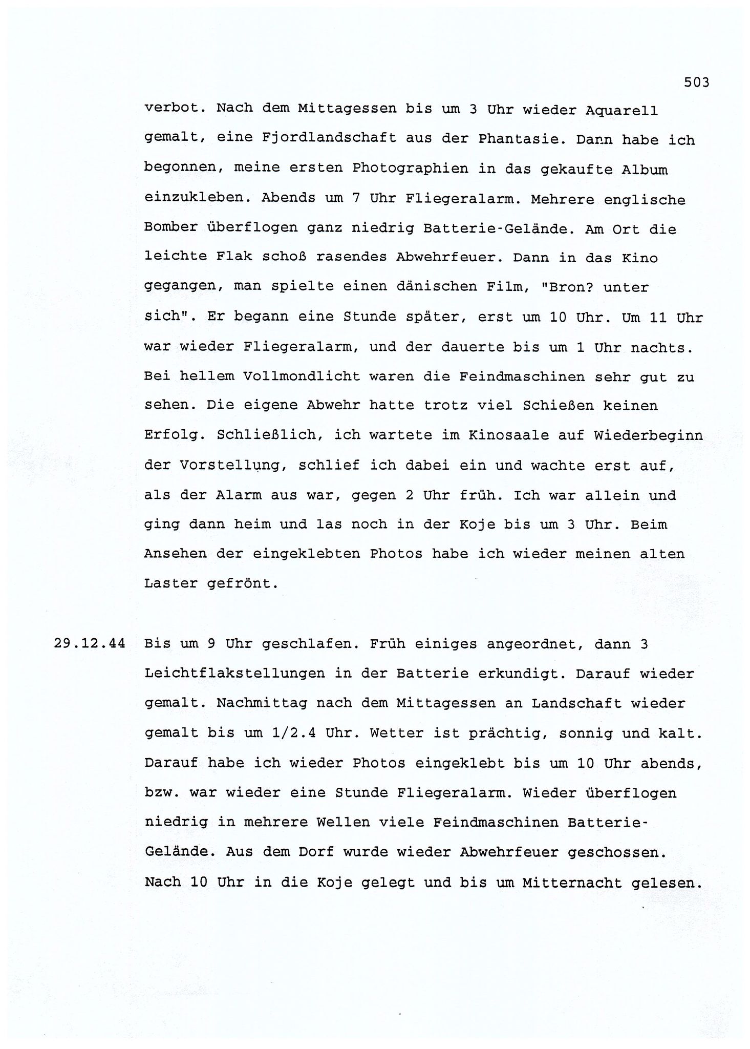 Dagbokopptegnelser av en tysk marineoffiser stasjonert i Norge , FMFB/A-1160/F/L0001: Dagbokopptegnelser av en tysk marineoffiser stasjonert i Norge, 1941-1944, p. 503