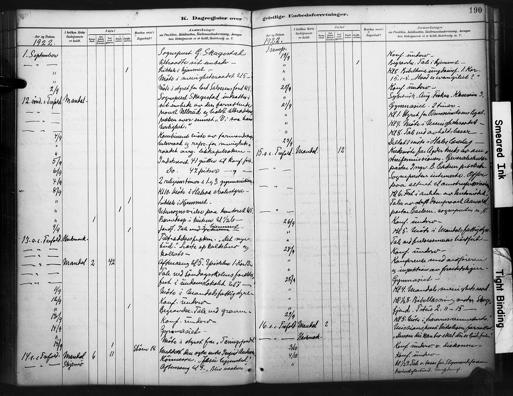 Mandal sokneprestkontor, AV/SAK-1111-0030/F/Fa/Faa/L0017: Parish register (official) no. A 17, 1880-1926, p. 190