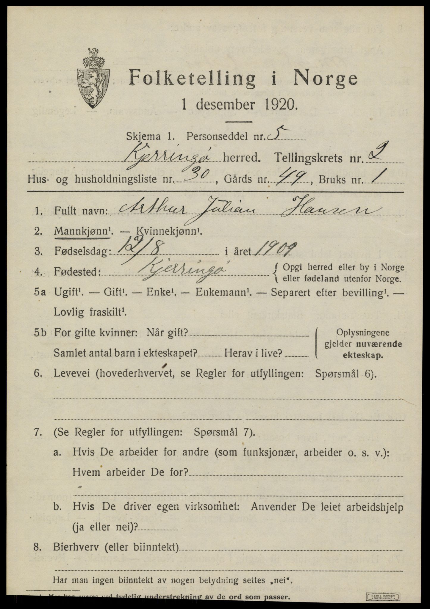 SAT, 1920 census for Kjerringøy, 1920, p. 1171