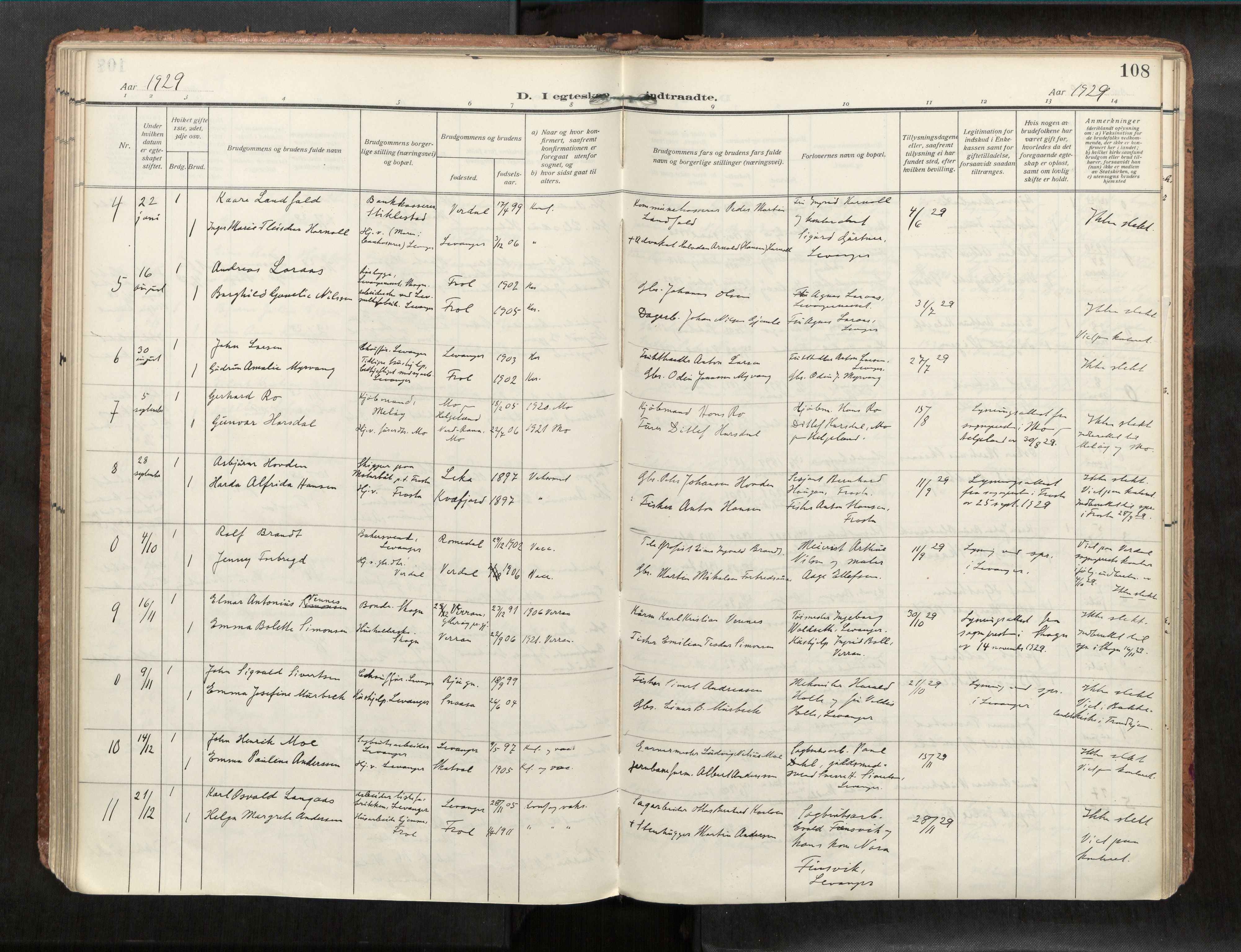 Levanger sokneprestkontor, SAT/A-1301/2/H/Haa/L0001: Parish register (official) no. 1, 1912-1932, p. 108