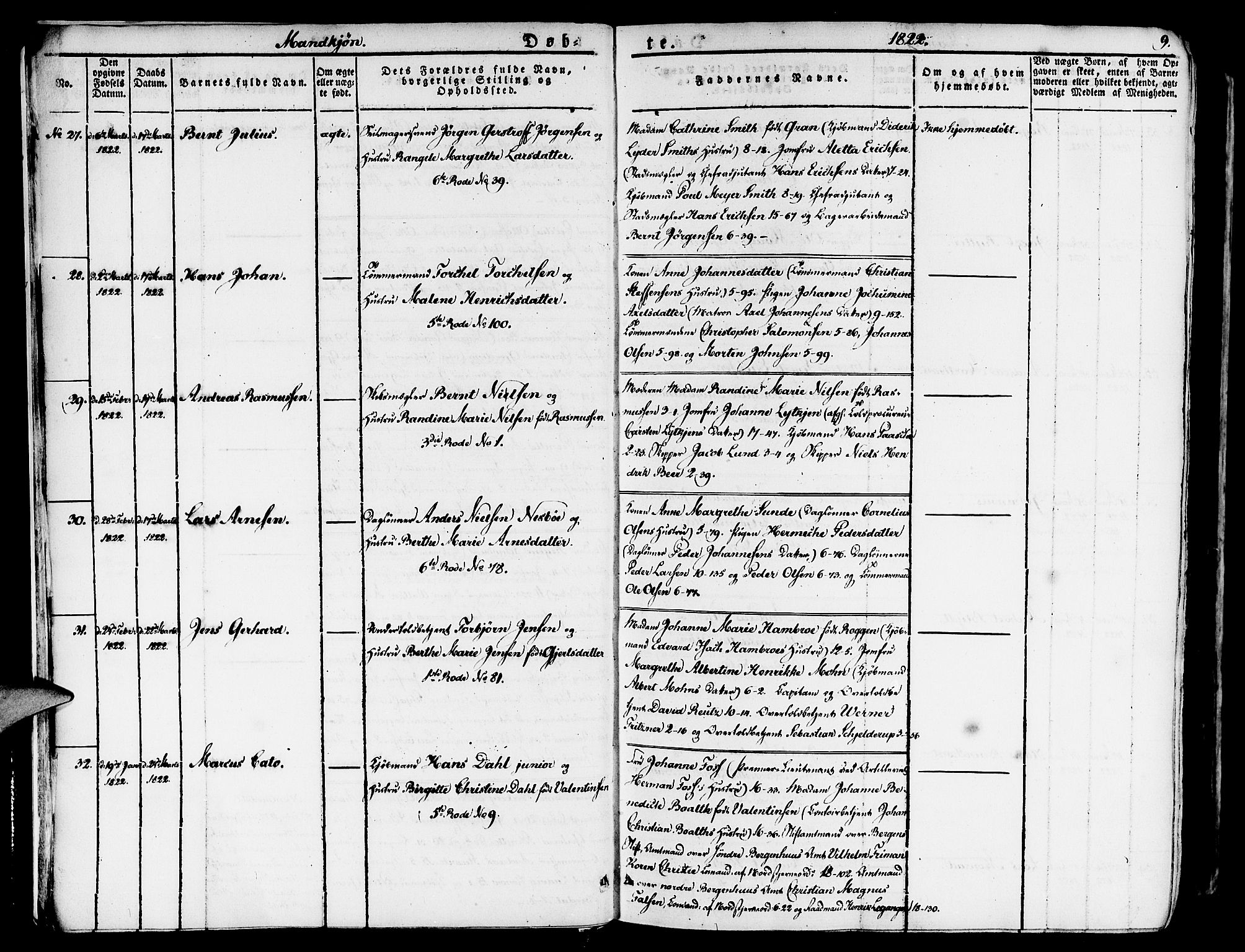 Nykirken Sokneprestembete, AV/SAB-A-77101/H/Haa/L0012: Parish register (official) no. A 12, 1821-1844, p. 9