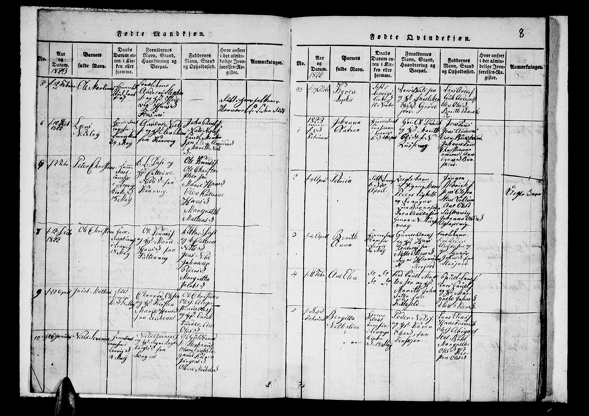 Lenvik sokneprestembete, AV/SATØ-S-1310/H/Ha/Hab/L0001klokker: Parish register (copy) no. 1, 1822-1837, p. 8