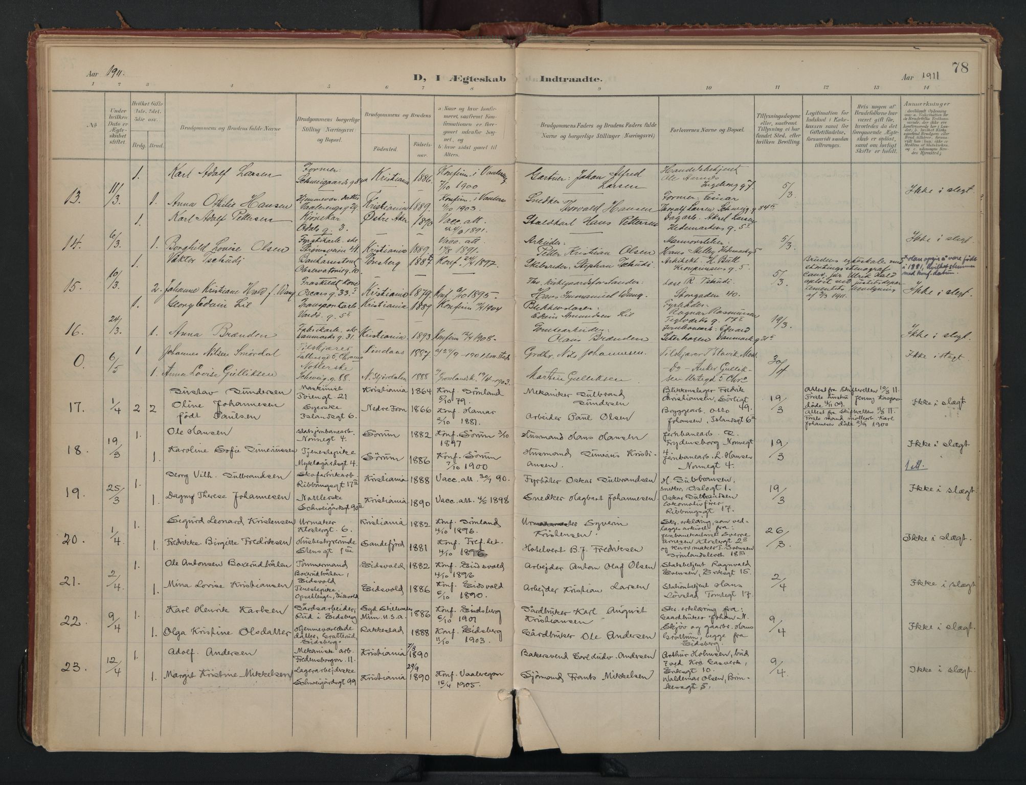 Vålerengen prestekontor Kirkebøker, AV/SAO-A-10878/F/Fa/L0002: Parish register (official) no. 2, 1899-1924, p. 78